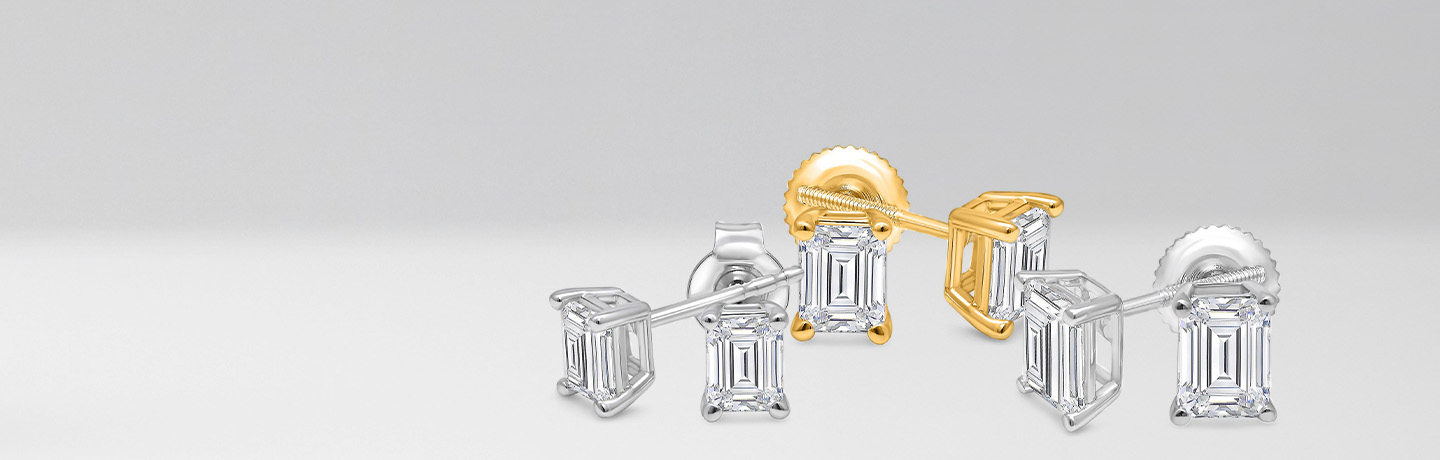 Emerald Diamond Solitaire Studs