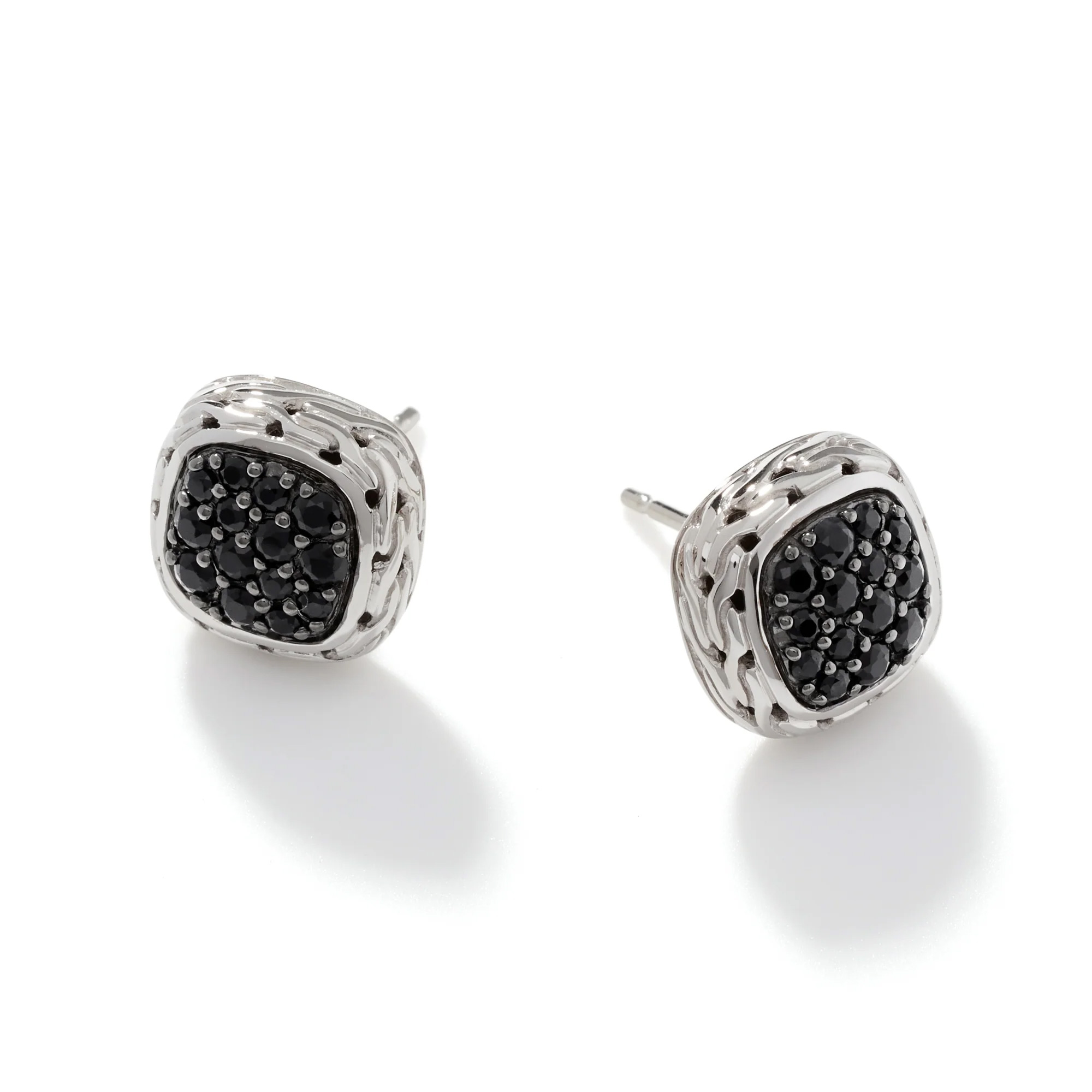 John Hardy  Carved Chain Black Sapphire Sterling Silver Stud Earrings