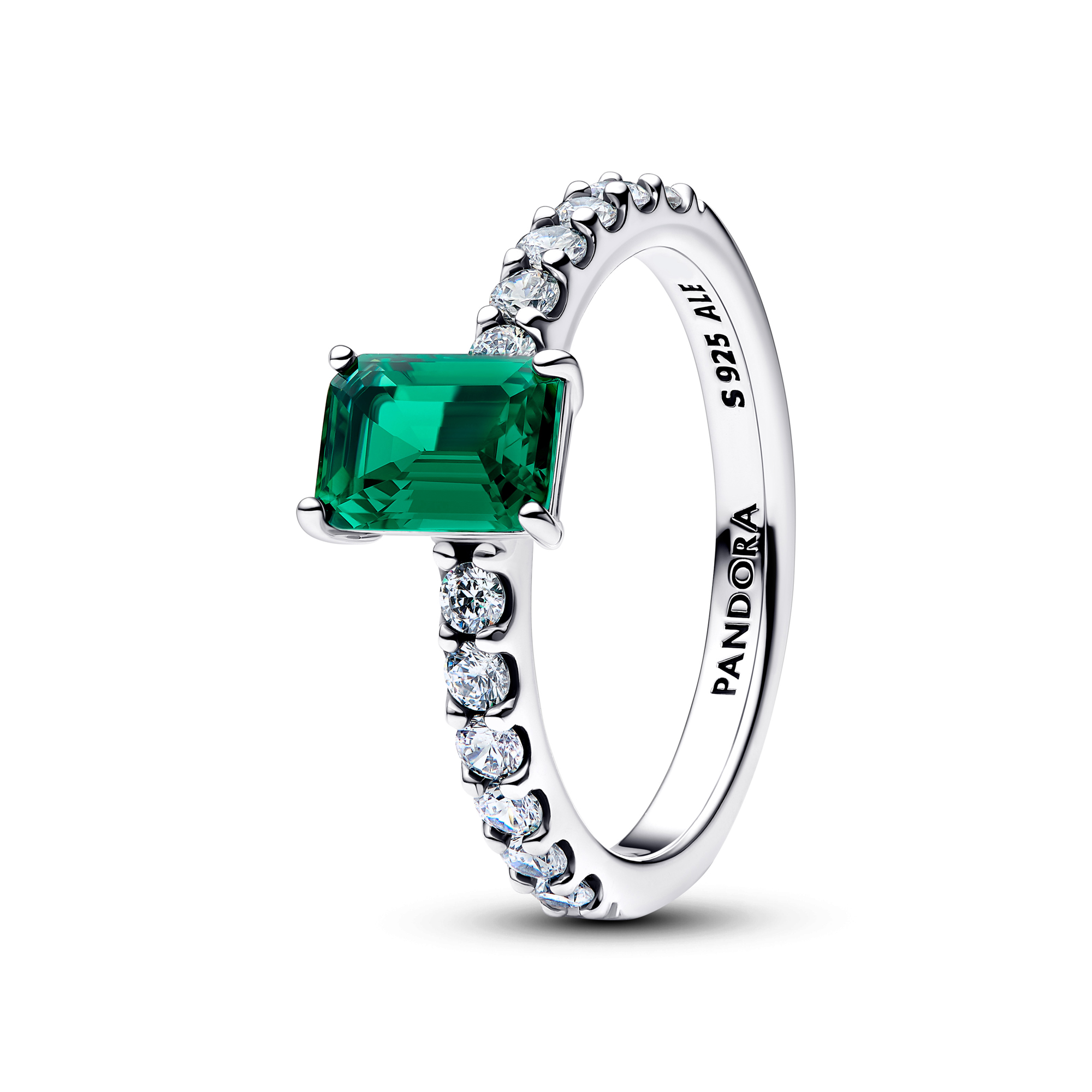 Pandora Women's Rectangular Sparkling Green Halo Ring - Size 7