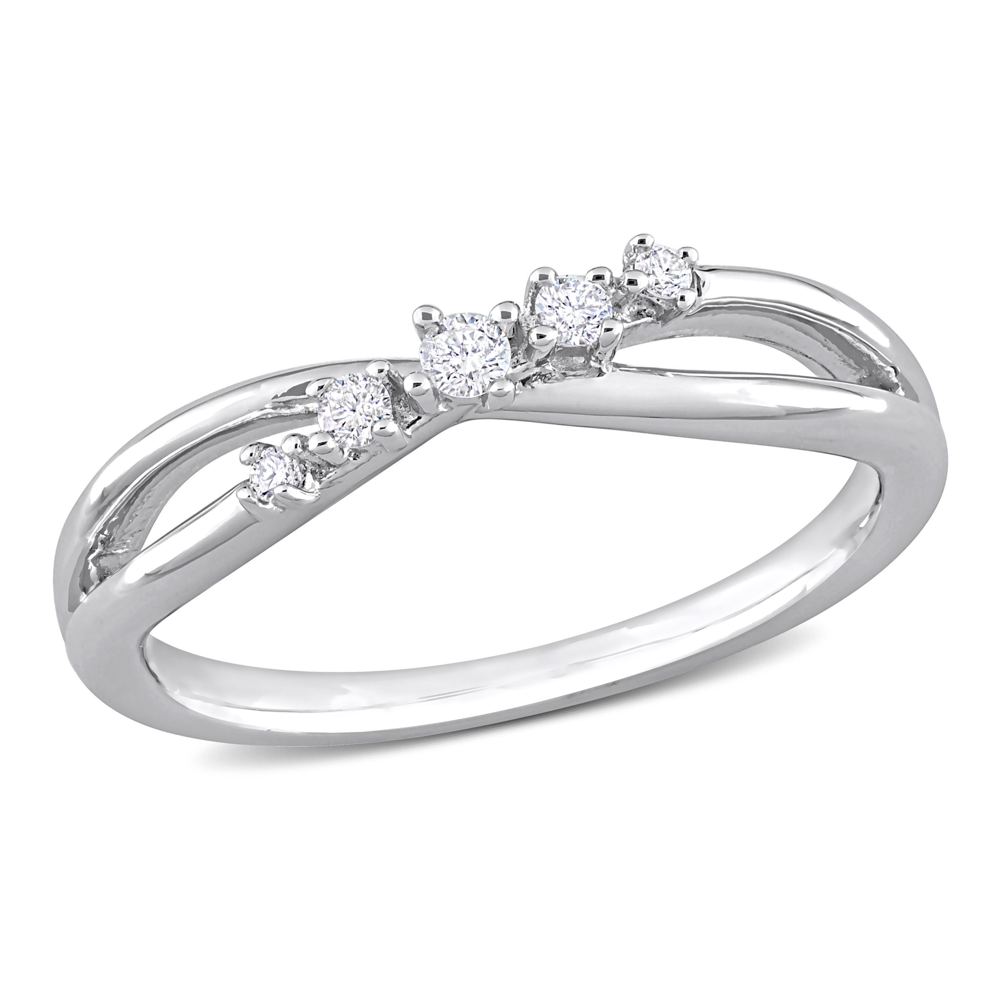 1/10ctw Diamond Diagonal Row Sterling Silver Fashion Ring - Size 7.5