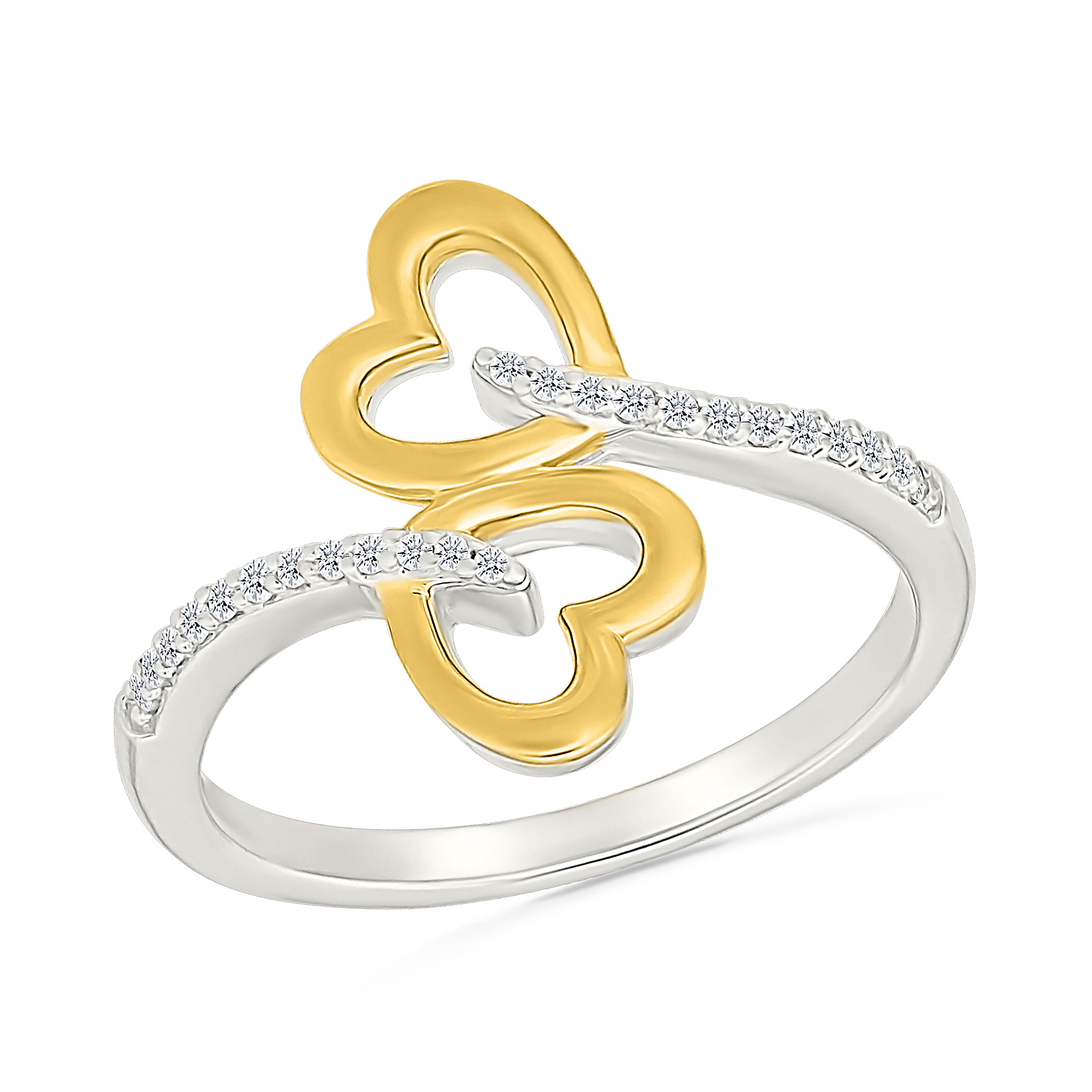 REEDS Womens 110Ctw Diamond Double Heart Two-Tone Promise Ring Ring Size 45 300$