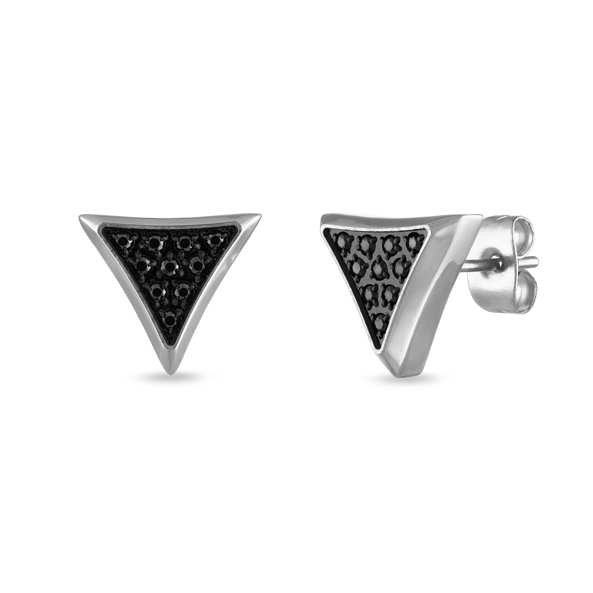 1/10ctw Treated Black Diamond Triangle Stainless Steel Stud Earrings | Men's