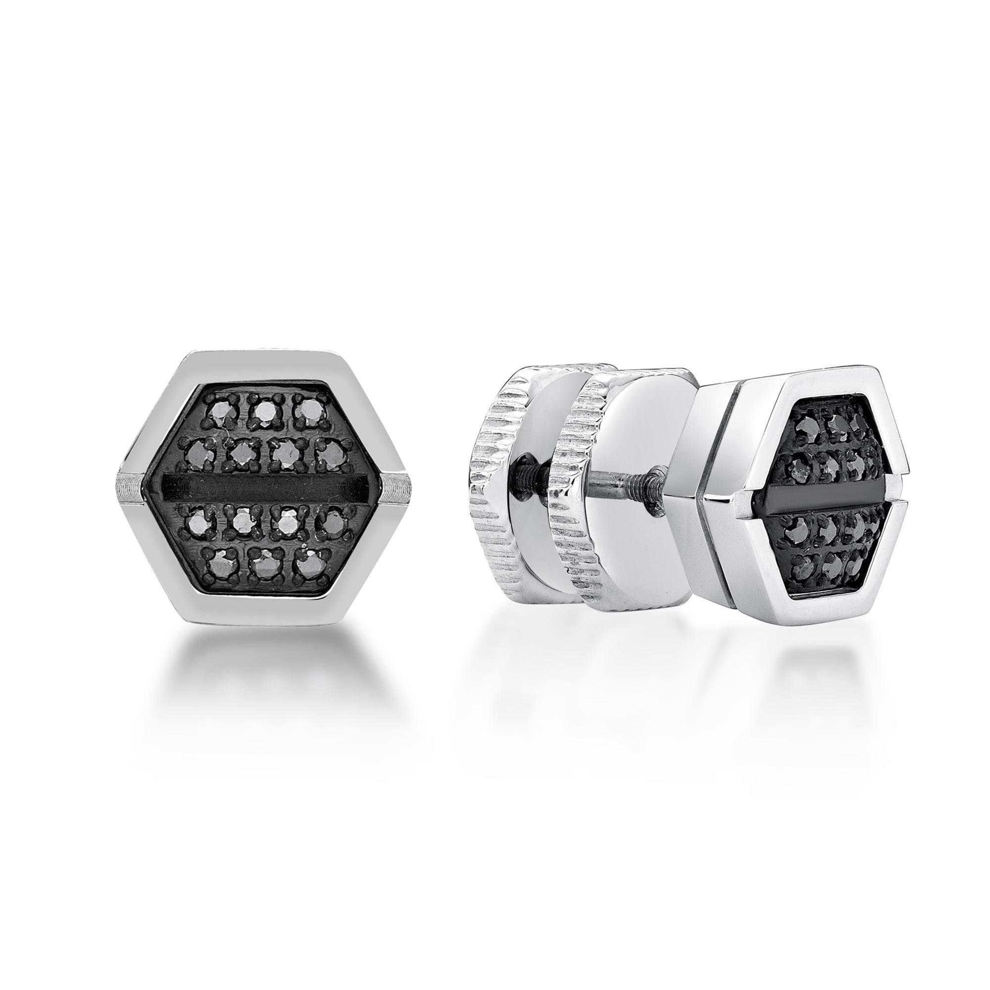 1/15ctw Treated Black Diamond Hexagon Shaped Stainless Steel Stud