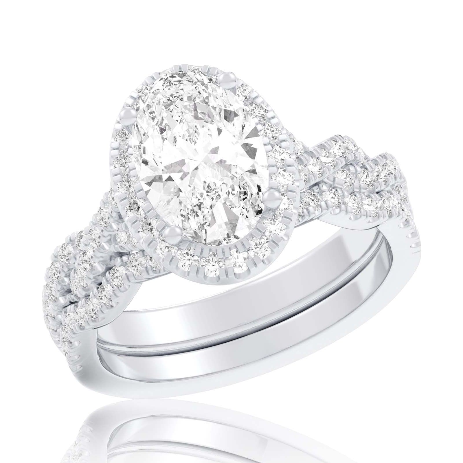 REEDS Womens 1 12Ctw Oval Lab Grown Diamond Halo Twist Band White Gold Engagement And Wedding Ring Bridal Set Ring Size 7 5000$