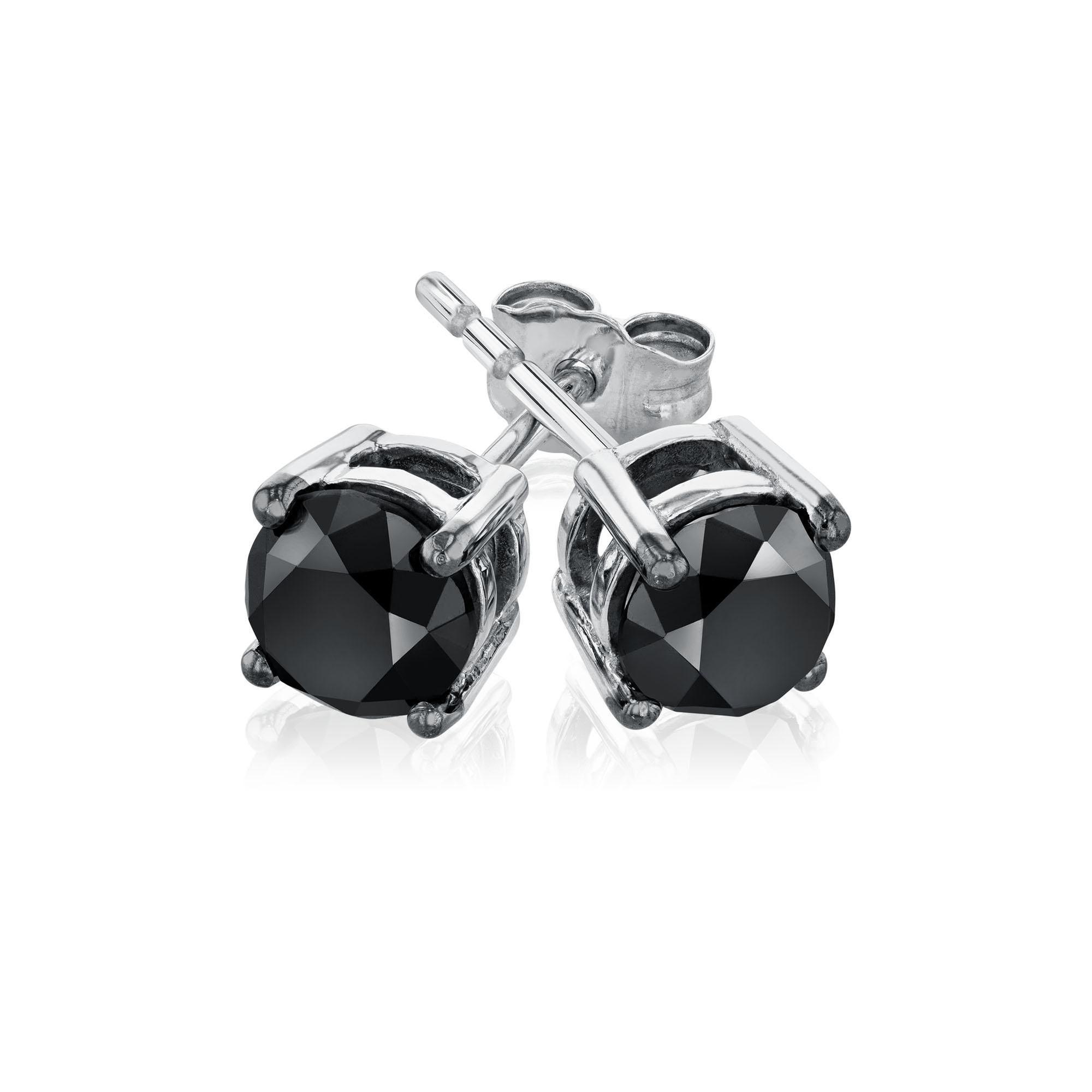 1 1/2ctw Round Treated Black Diamond Solitaire White Gold Stud Ea