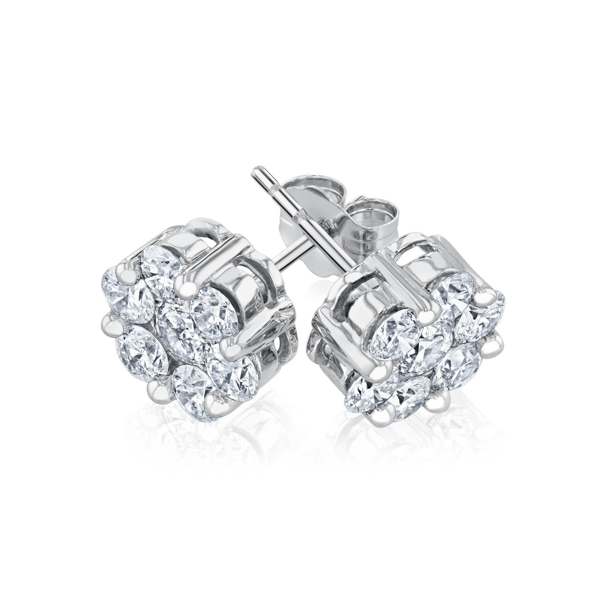 1 1/2ctw Round Diamond Composite Flower White Gold Stud Earrings -  REEDS, ER1056A68W