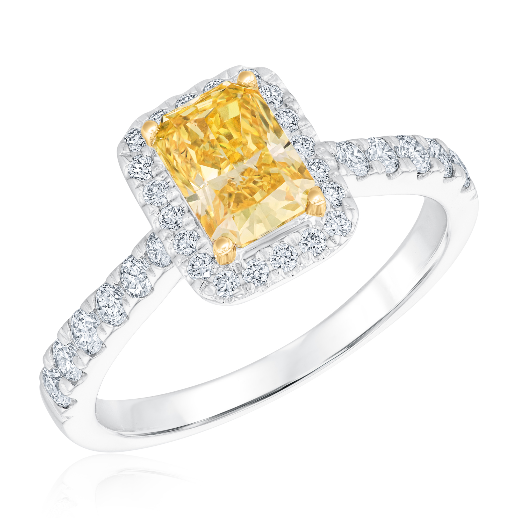 1 1/2ctw Yellow Radiant Lab Grown Diamond Halo White Gold Engagement Ring