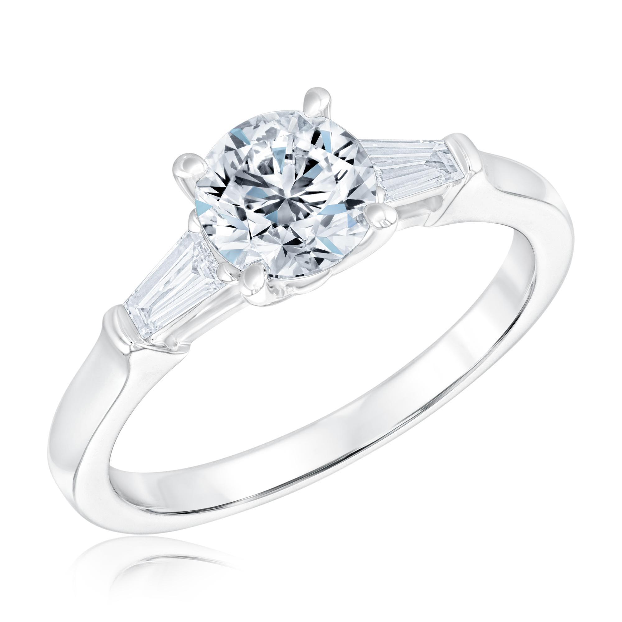 1 1/4ctw Round and Tapered Baguette Lab Grown Diamond White Gold Engagement Ring
