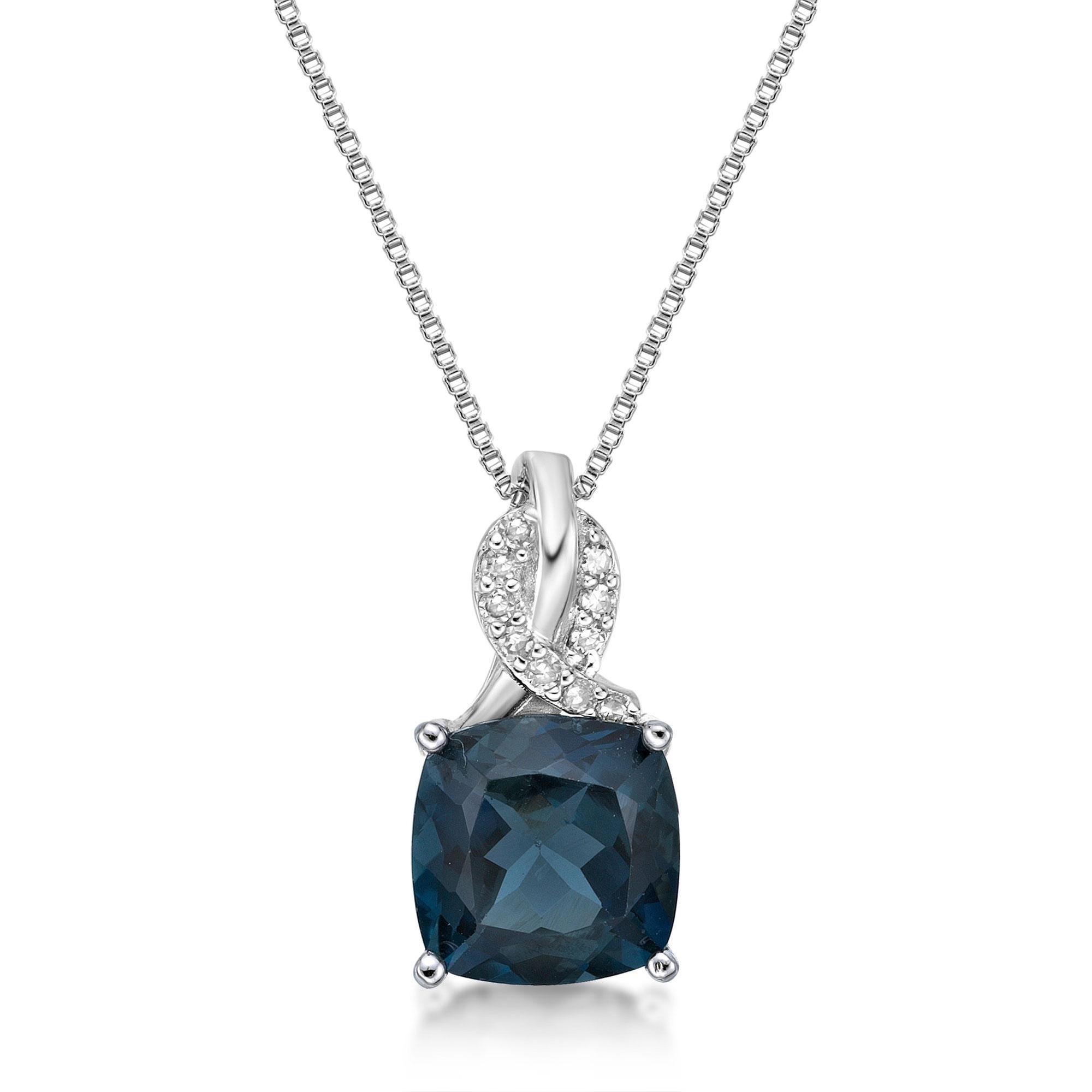 Cushion-Cut London Blue Topaz and Diamond Twist Sterling Silver P