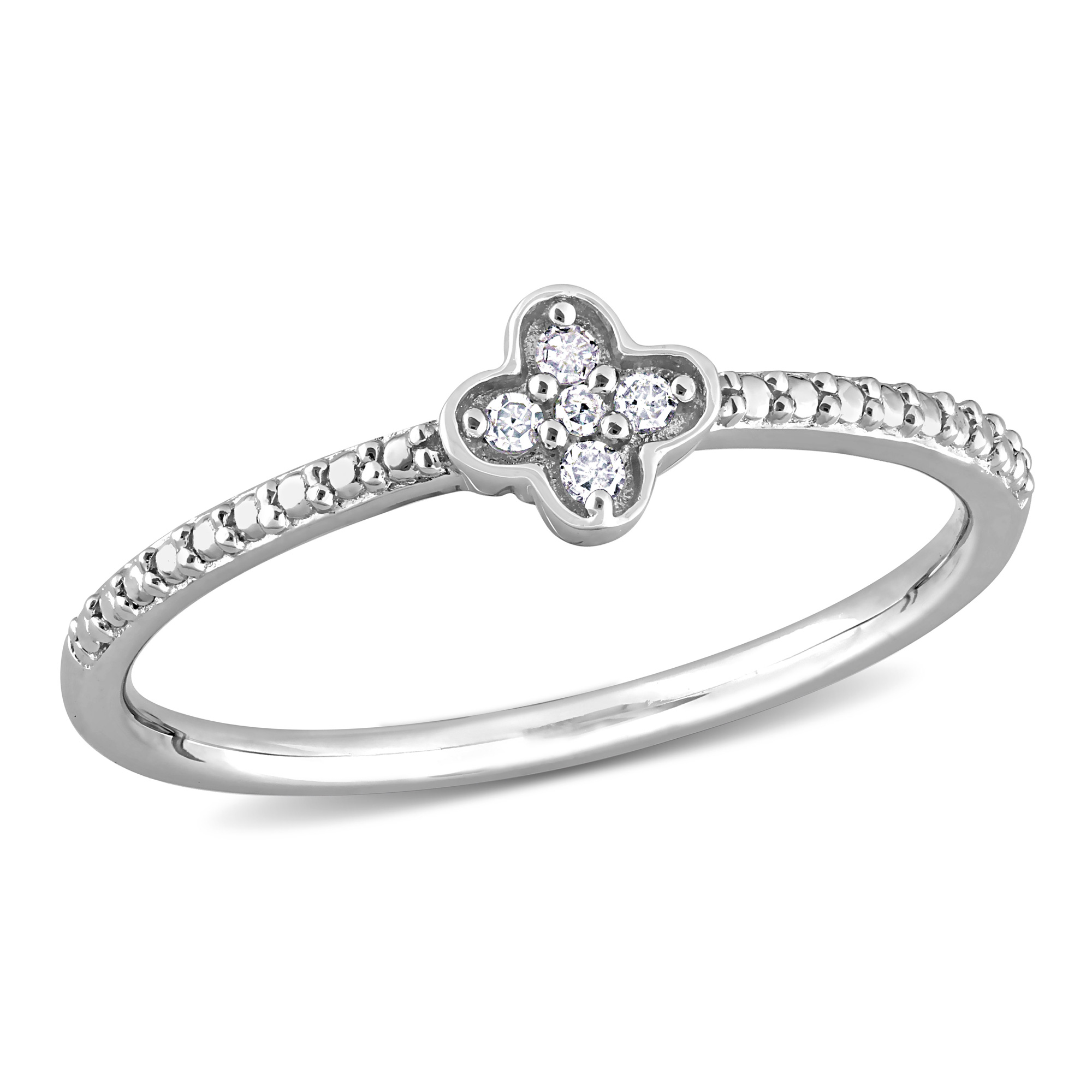 1/20ctw Diamond Floral Sterling Silver Promise Ring - Size 7