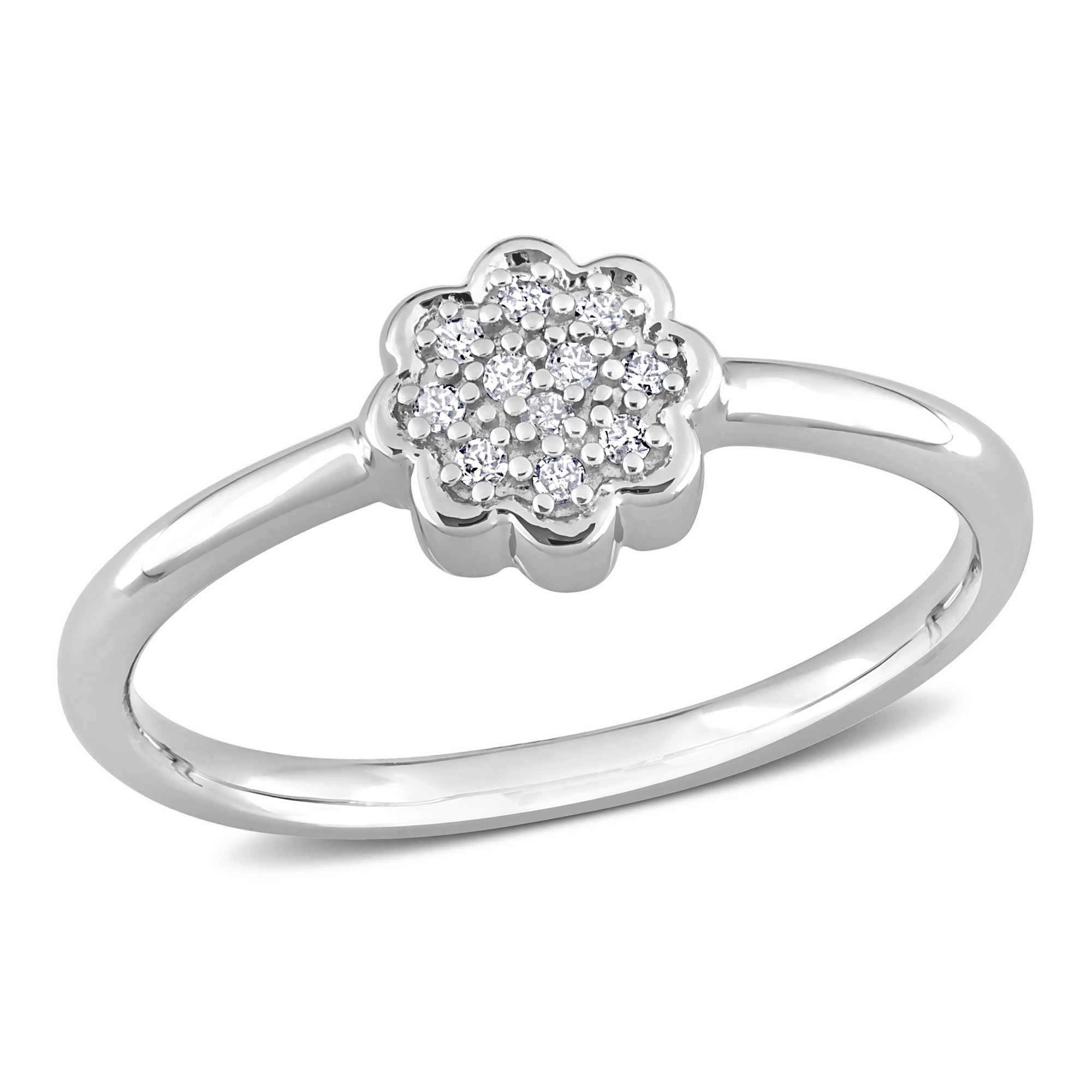 1/20ctw Diamond Sterling Silver Flower Fashion Ring - Size 7