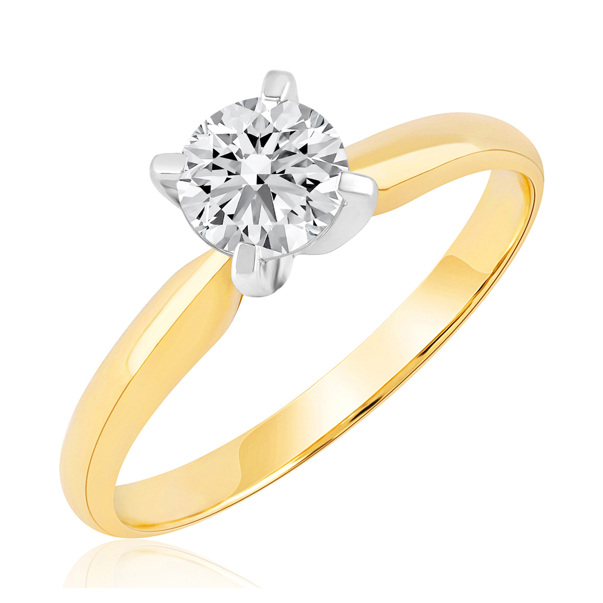 REEDS Women's 1/2Ct Round Diamond Solitaire Yellow Gold Engagement Ring - Solitaire Collection - Size 6