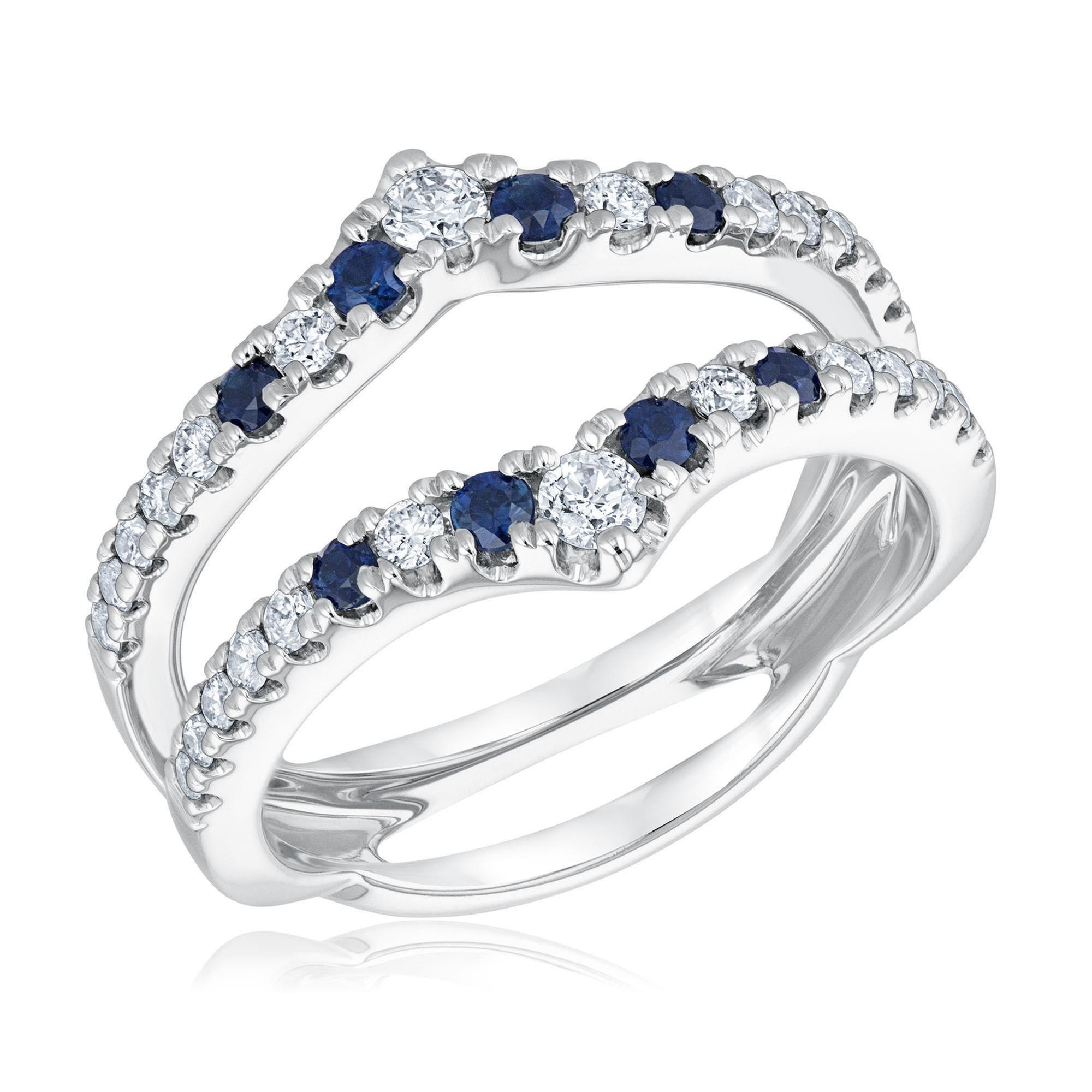 1/2ctw Diamond and Blue Sapphire White Gold Ring Guard | Embrace Collection -  Ellaura, 28.07476SAPP