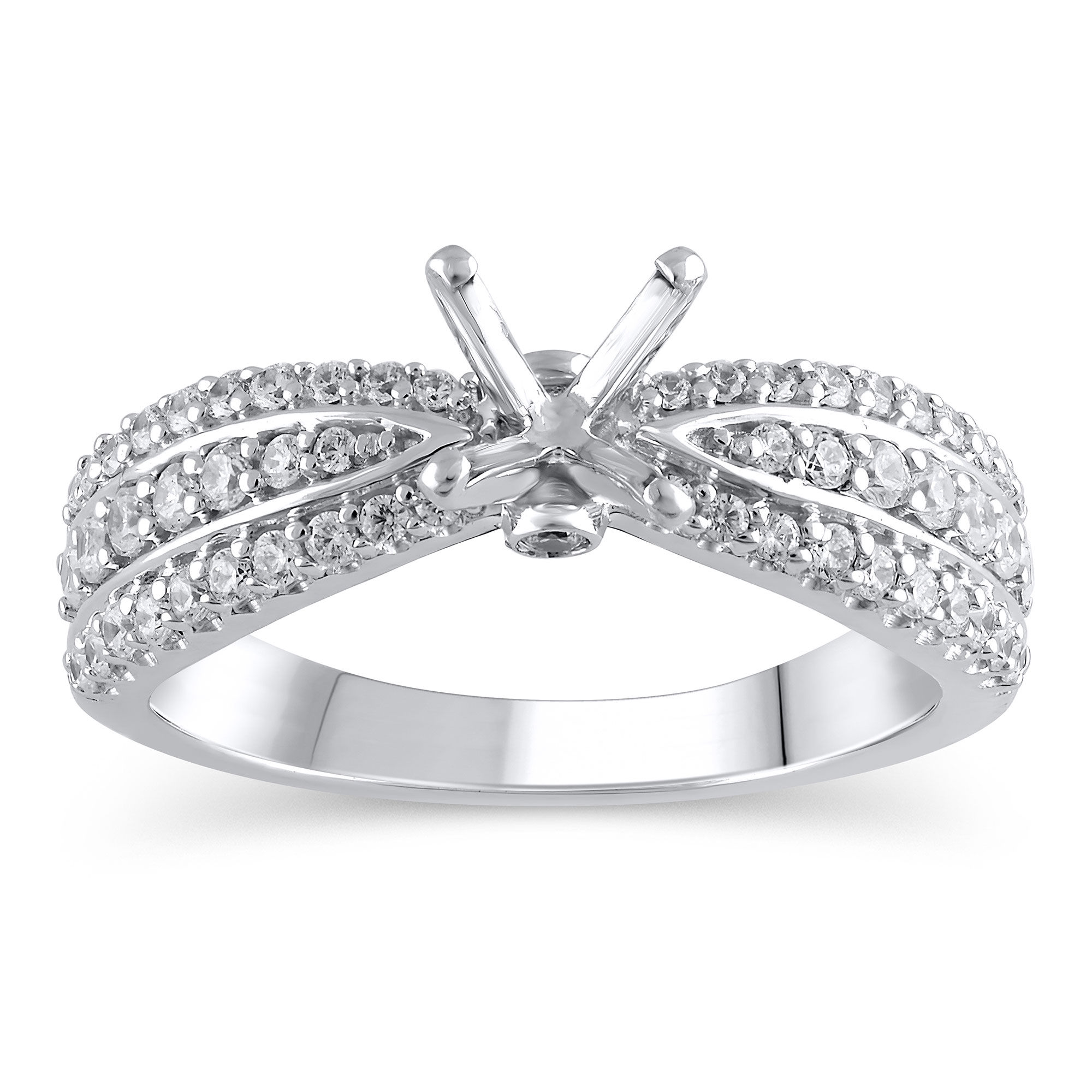 1/2ctw Diamond Three-Row White Gold Engagement Ring Setting - Des