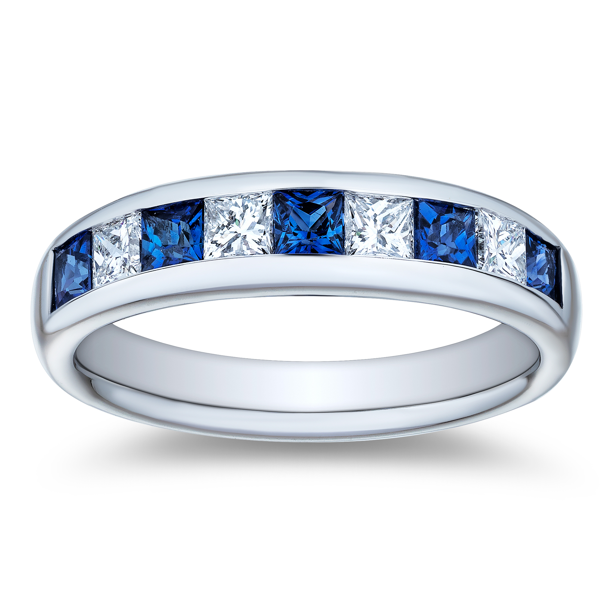 1/2ctw Princess Diamond and Genuine Blue Sapphire Platinum Wedding Band