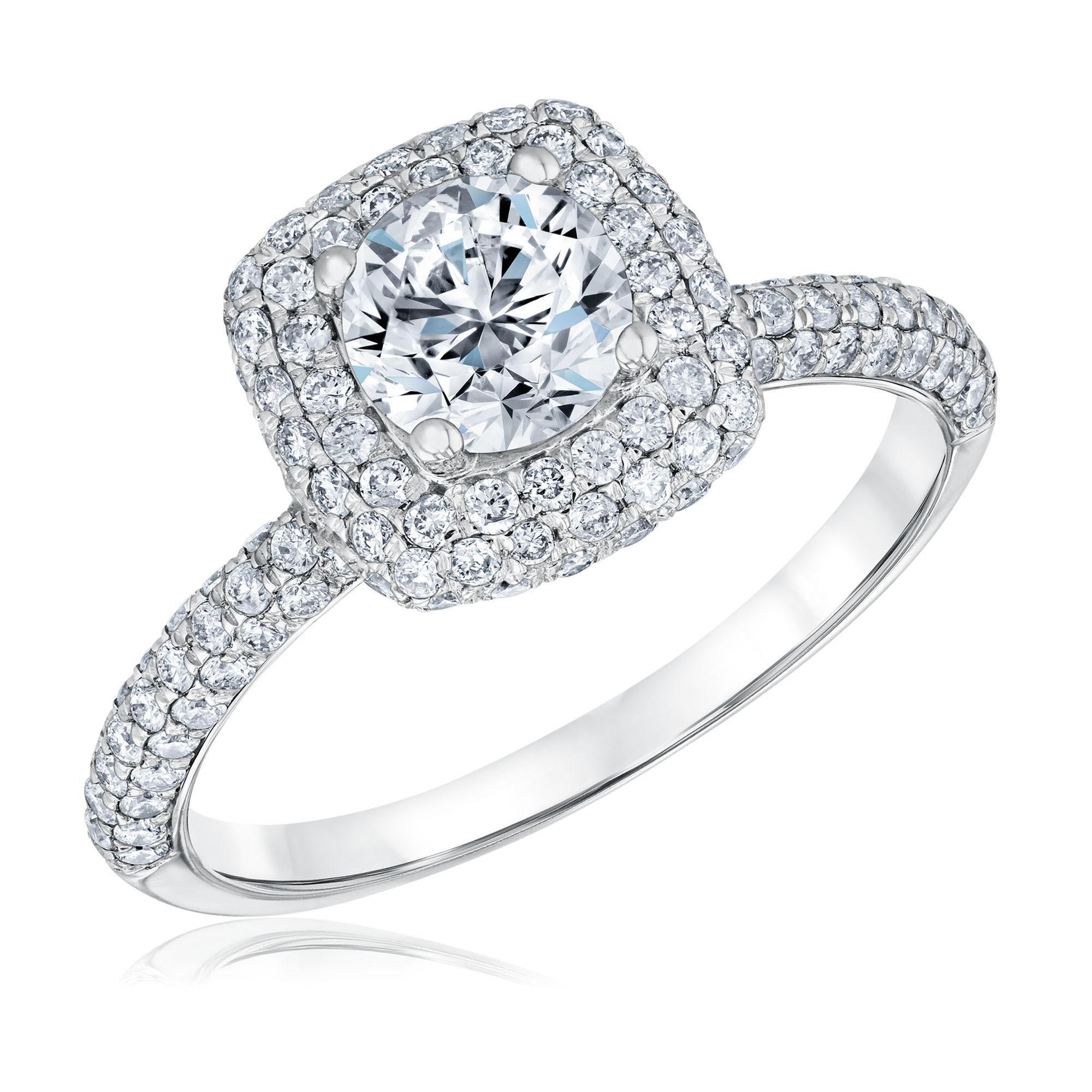 1 3/4ctw Round Diamond Pave Halo White Gold Engagement Ring | Timeless Collection