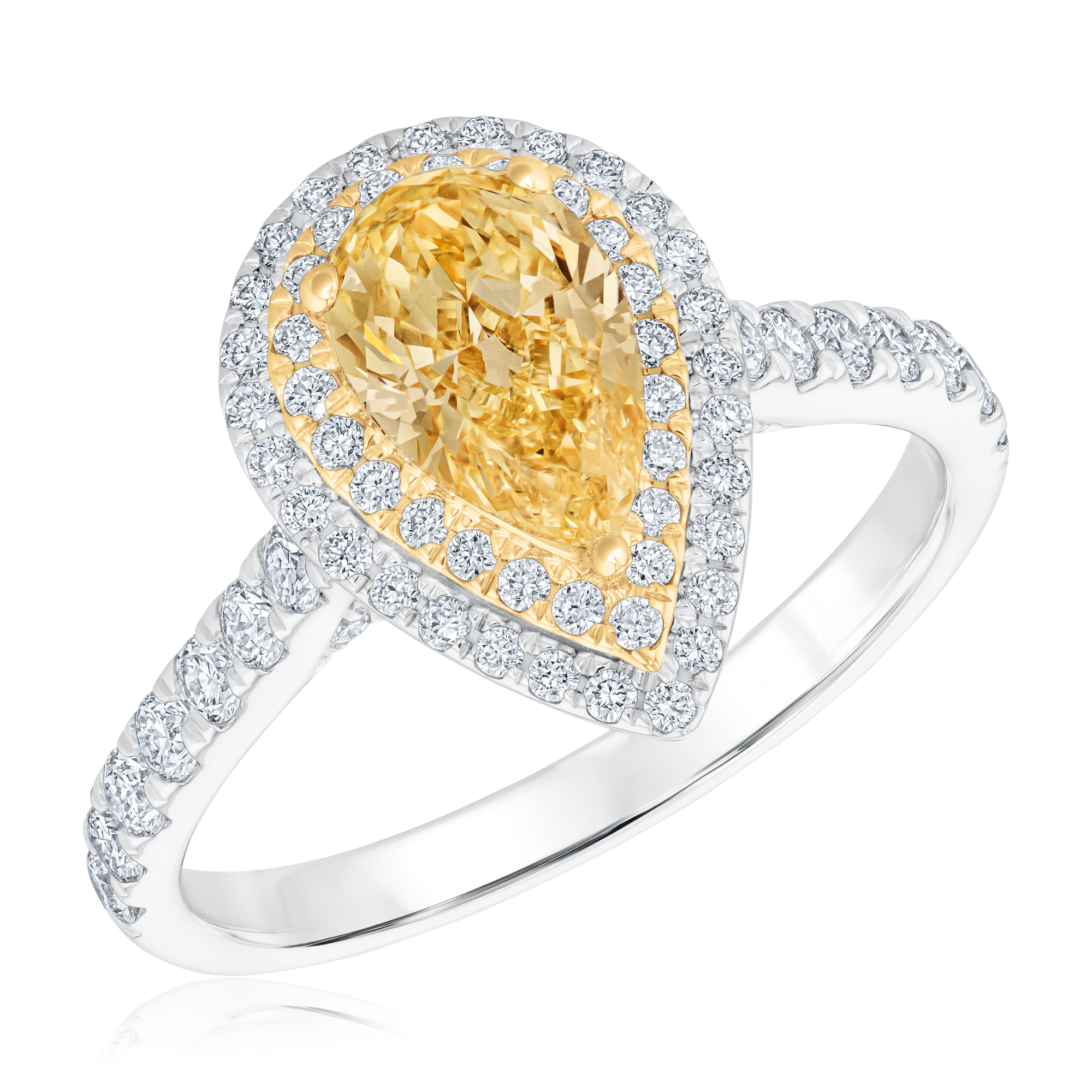1 3/4ctw Yellow Pear-Shaped Lab Grown Diamond Double Halo Two-Tone Engagement Ring