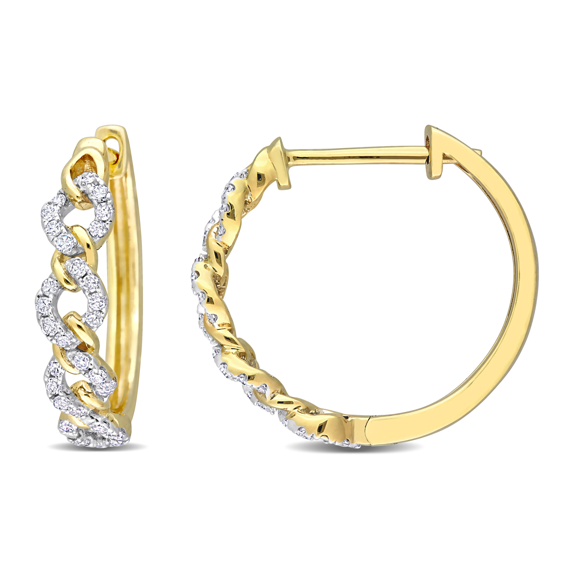 1/3ctw Diamond Oval Link Yellow Gold Hoop Earrings