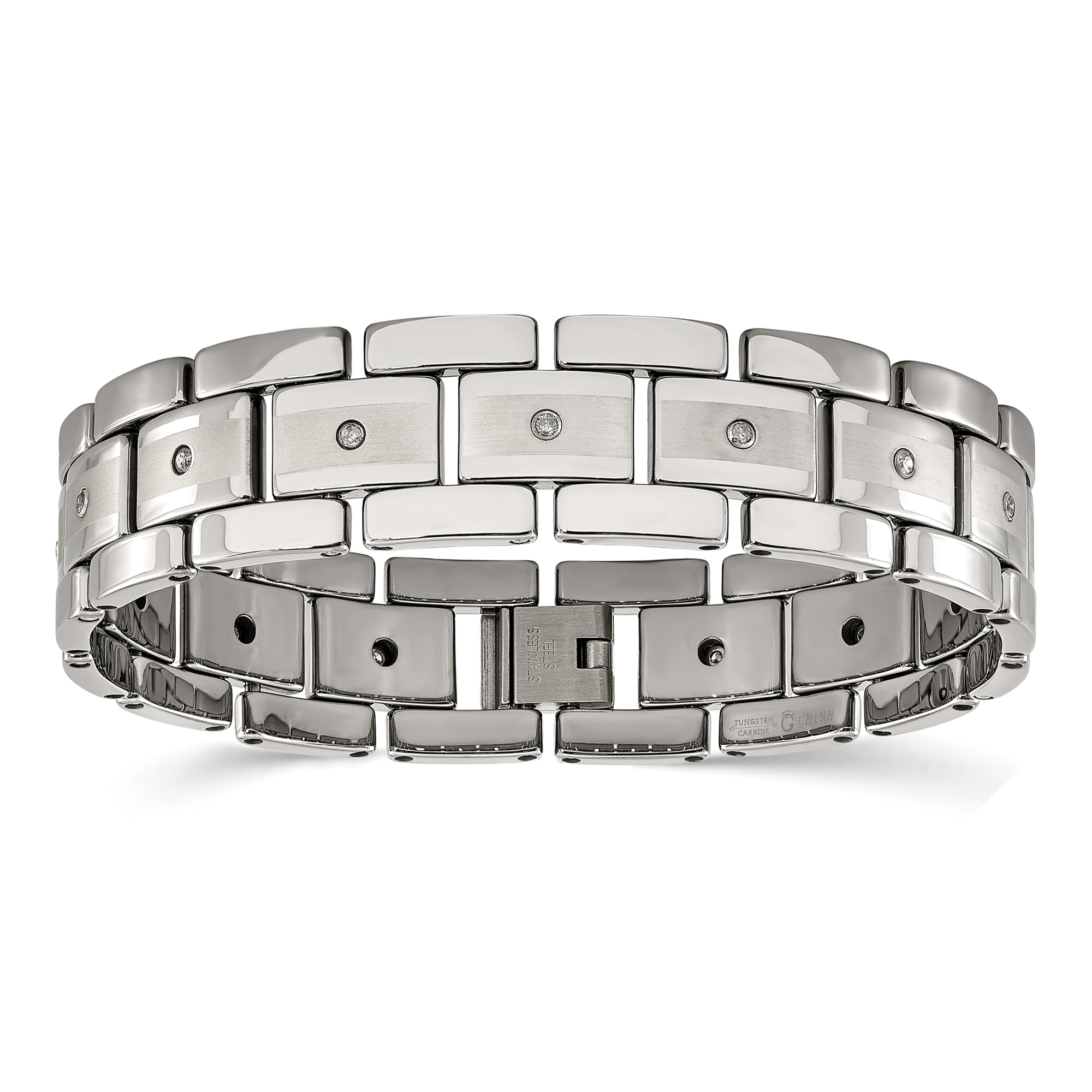 1/3ctw Diamond Tungsten Brushed and Polished Link Bracelet | 16mm