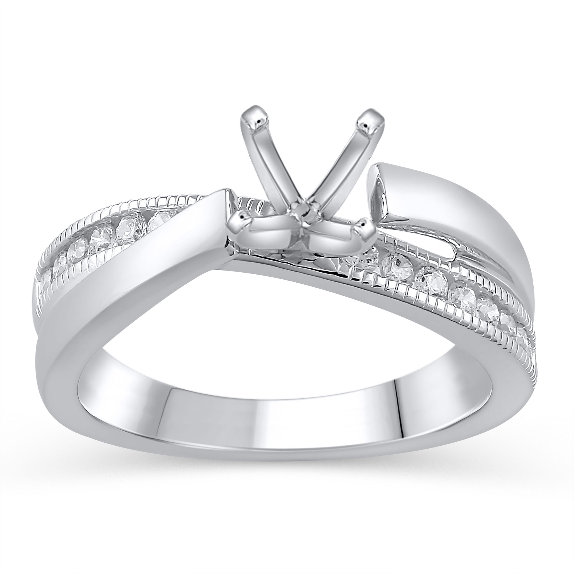 1/4ctw Diamond Asymmetrical White Gold Engagement Ring Setting | Design Collection | Size 6