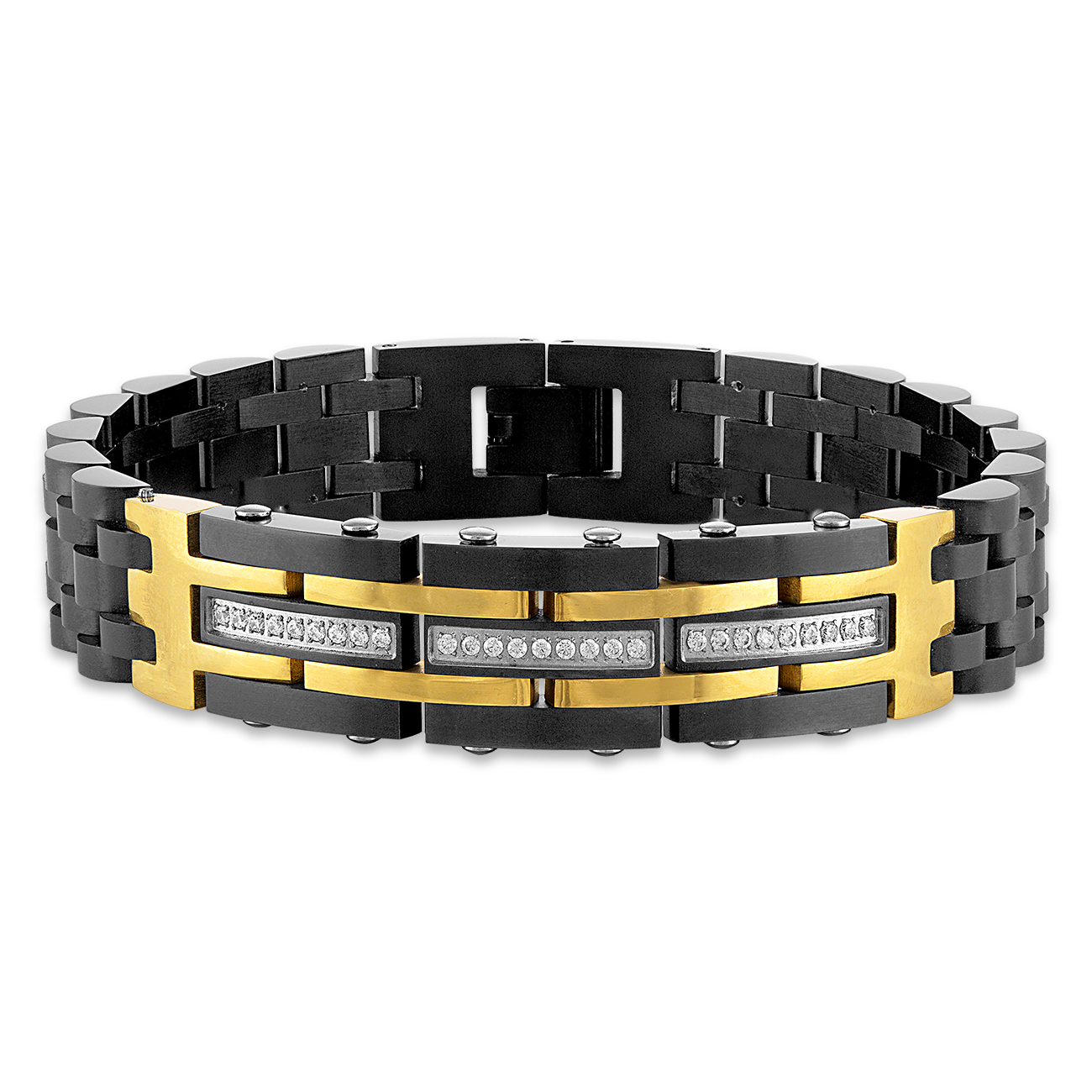 1/4ctw Diamond Black and Gold Ion-Plated Stainless Steel Link Bra