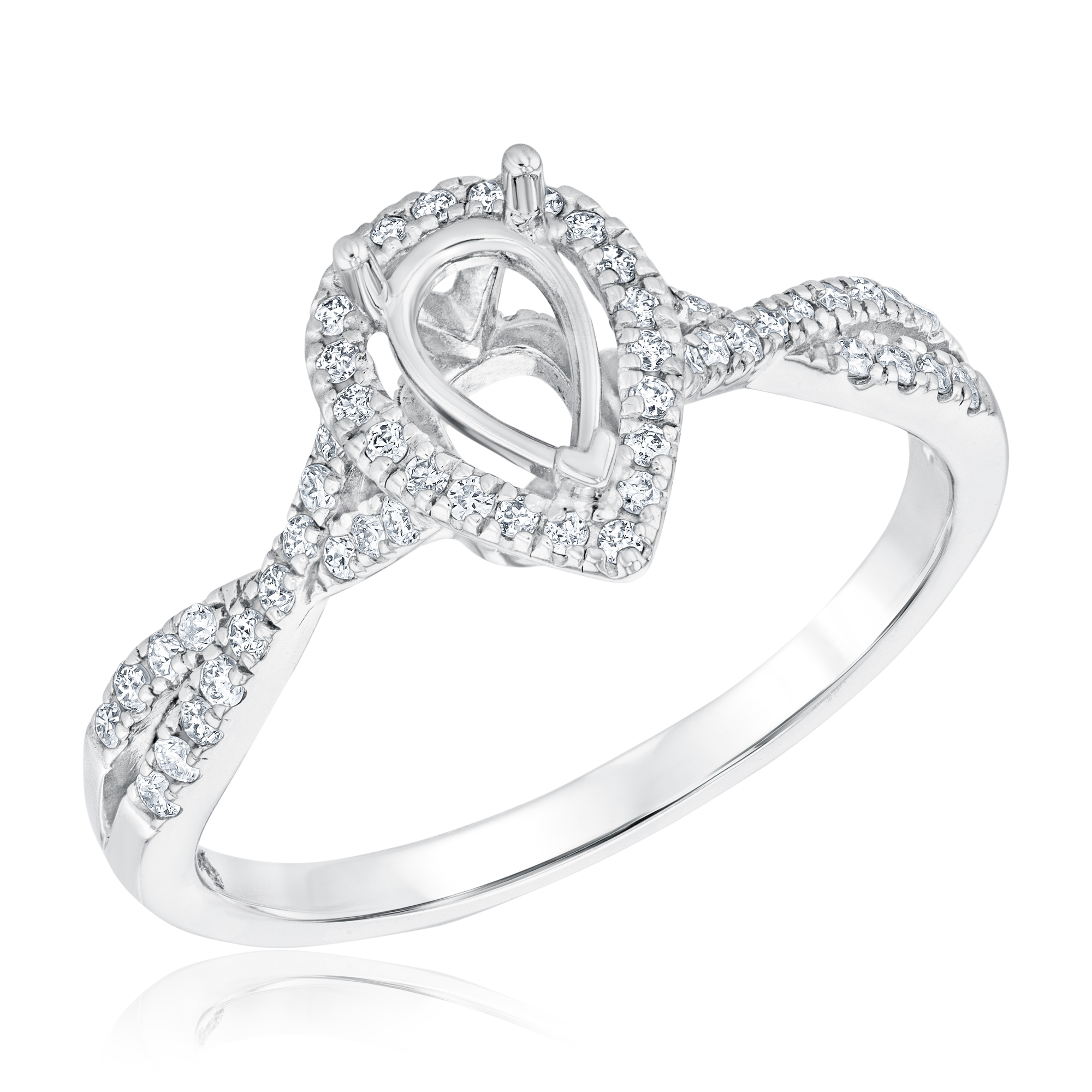 1/4ctw Diamond Pear Halo Twist White Gold Engagement Ring Setting - Size 9
