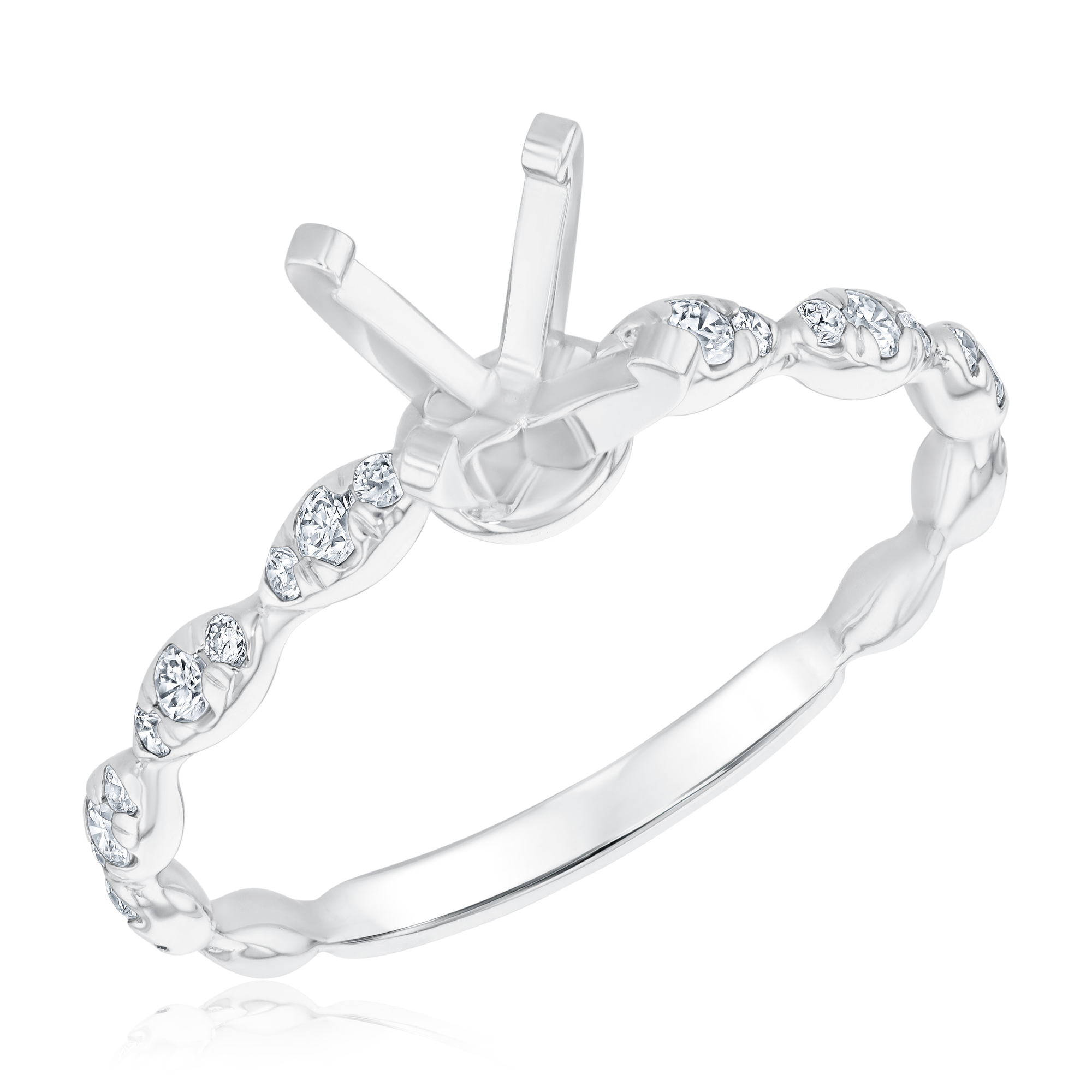 1/4ctw Diamond Scalloped White Gold Engagement Ring Setting - Size 8.5
