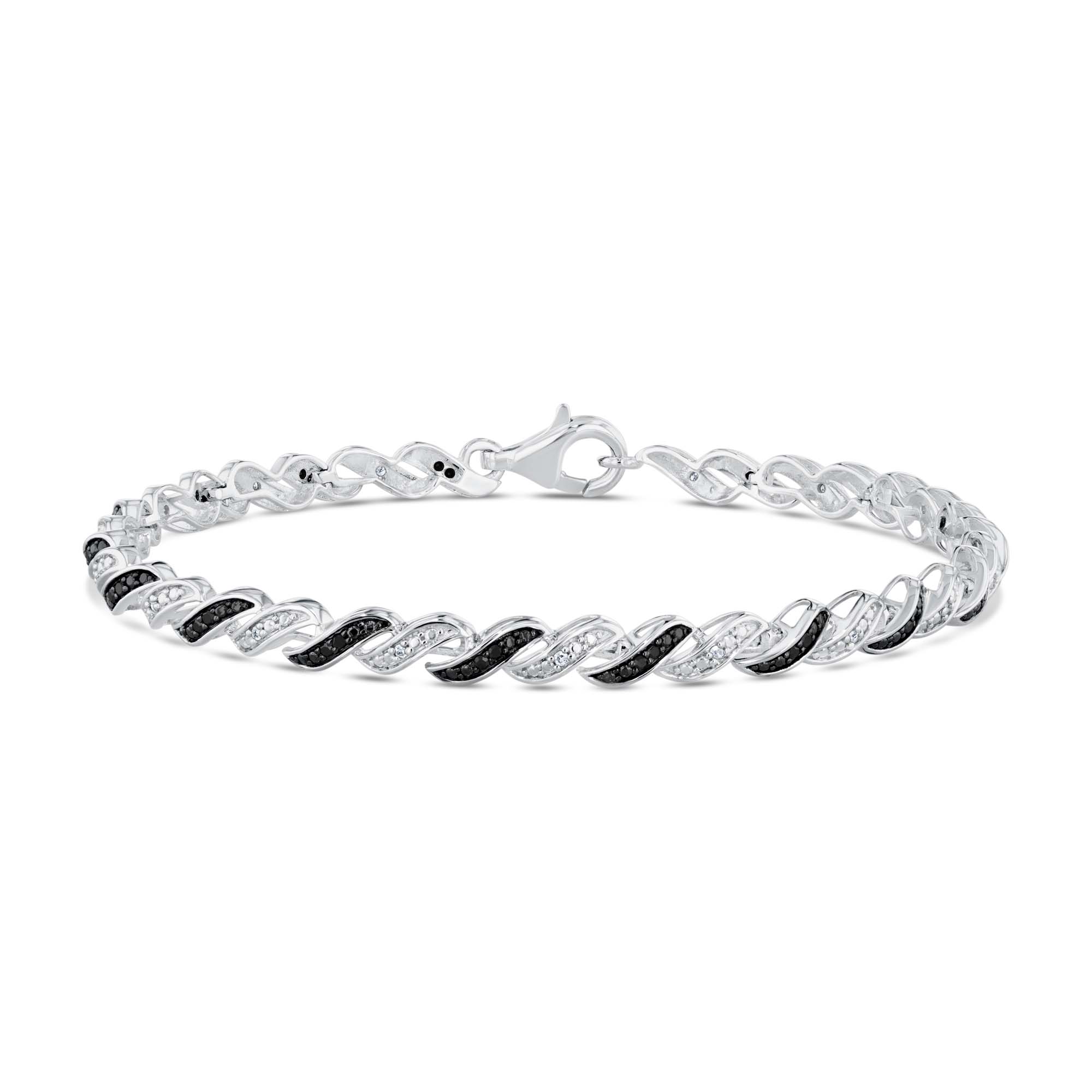 1/4ctw Treated Black Diamond and Diamond Sterling Silver Bracelet