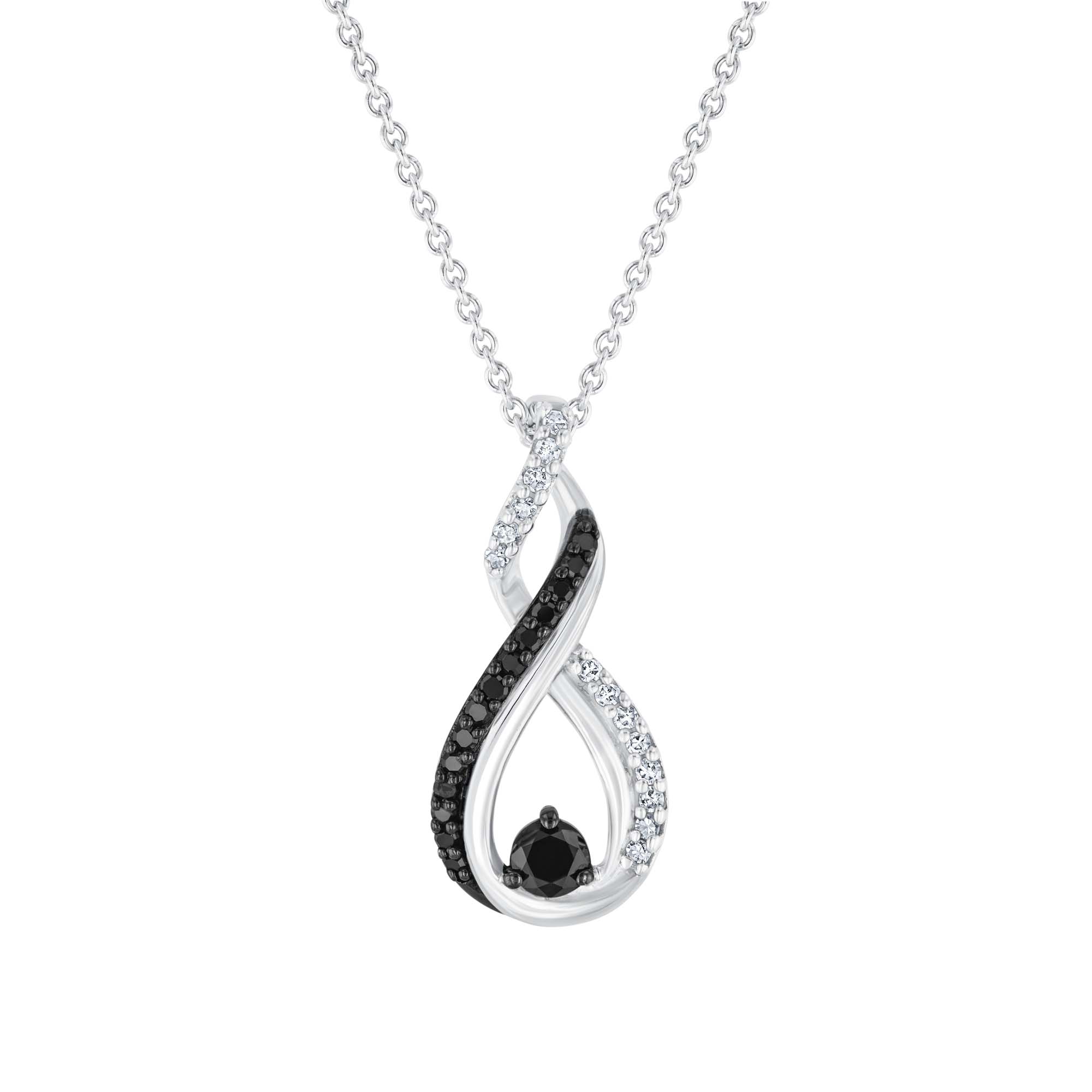 1/4ctw Treated Black Diamond and Diamond Sterling Silver Twist Pe