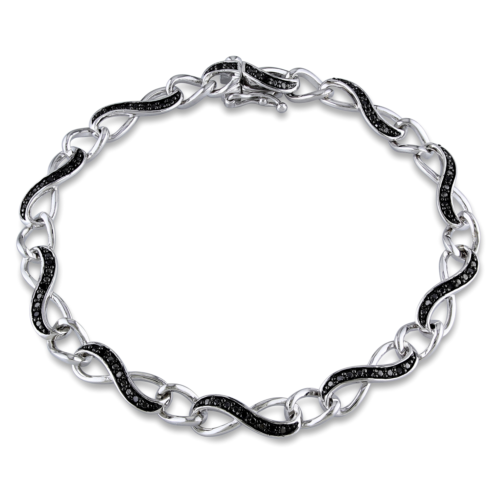 1/4ctw Treated Black Diamond Sterling Silver Infinity Link Bracel