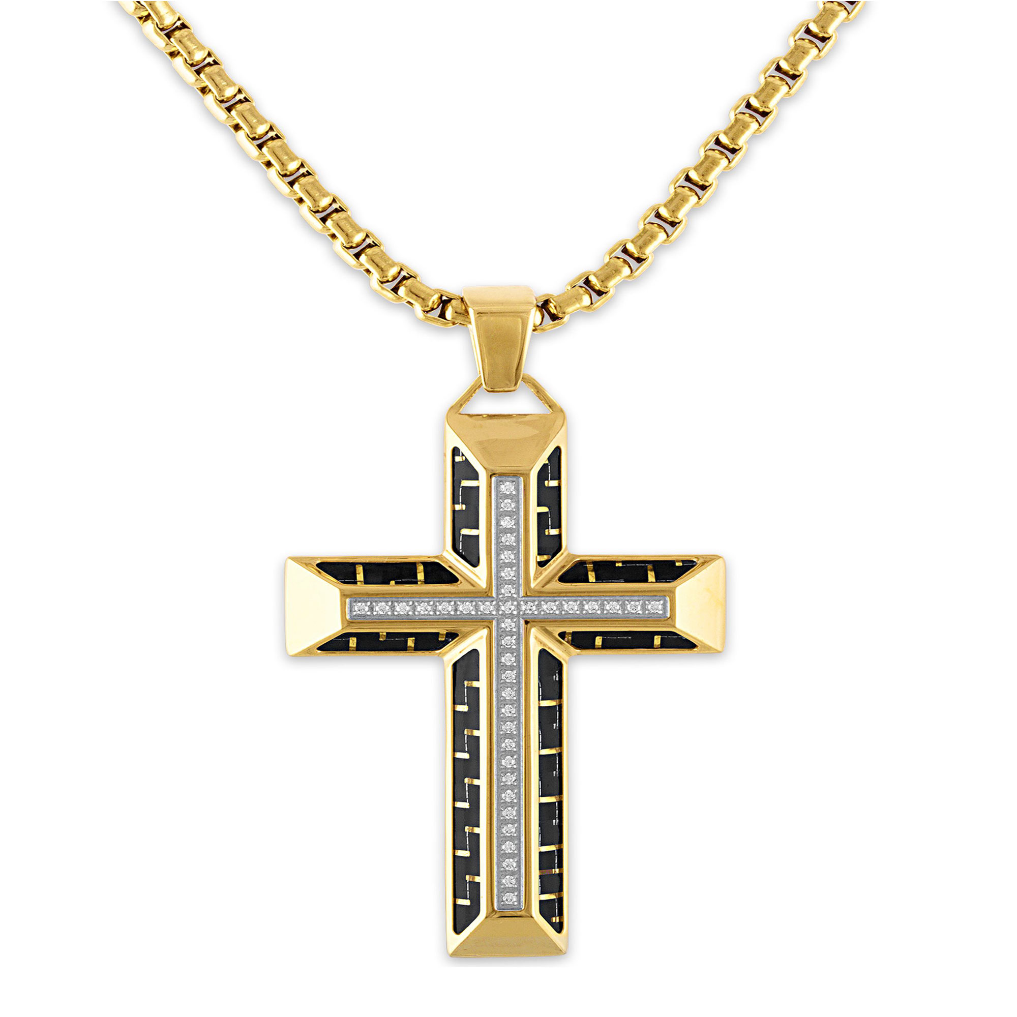 1/5ctw Diamond Black Carbon Fiber and Gold-Plated Stainless Steel