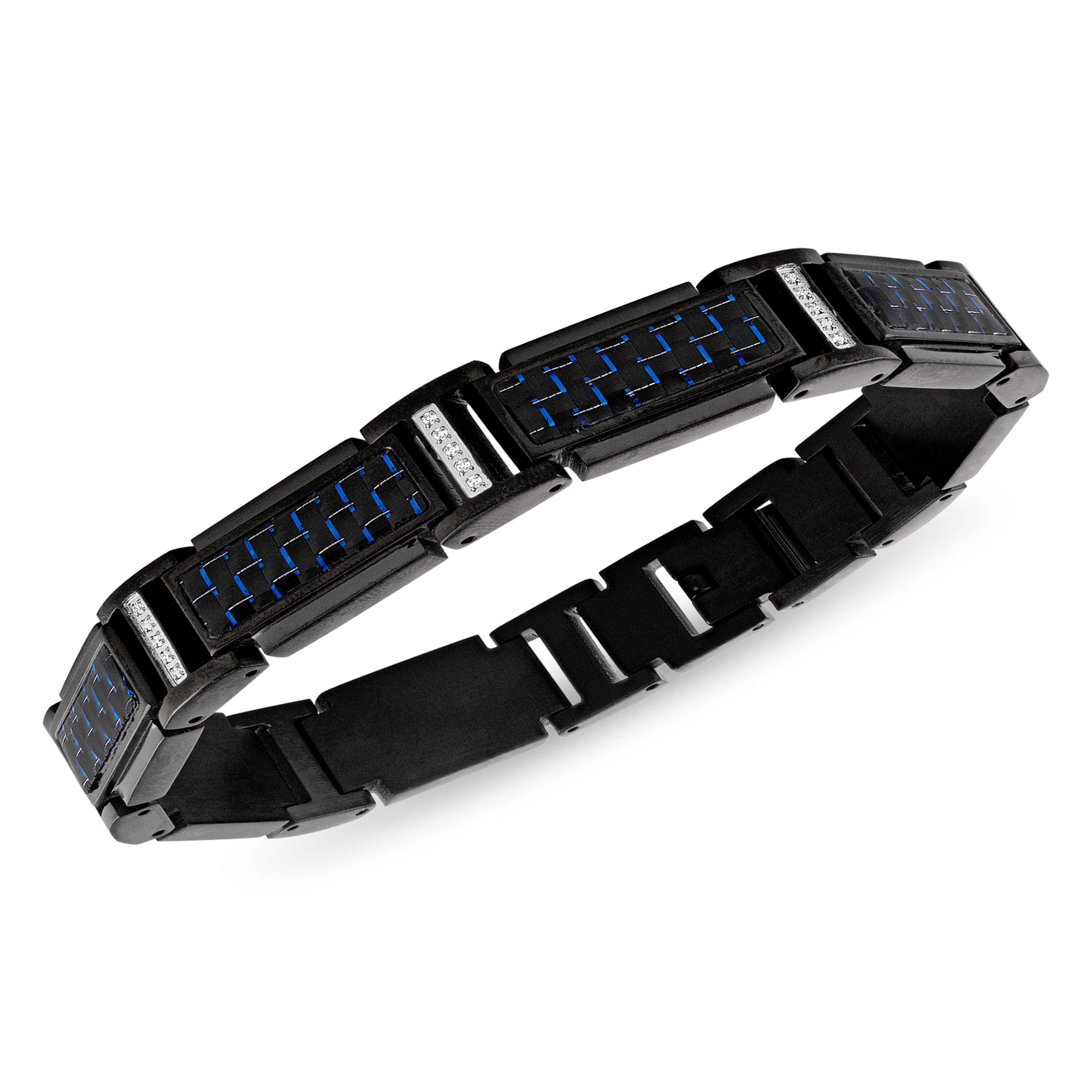 1/5ctw Diamond Blue Carbon Fiber and Black Ion-Plated Stainless S