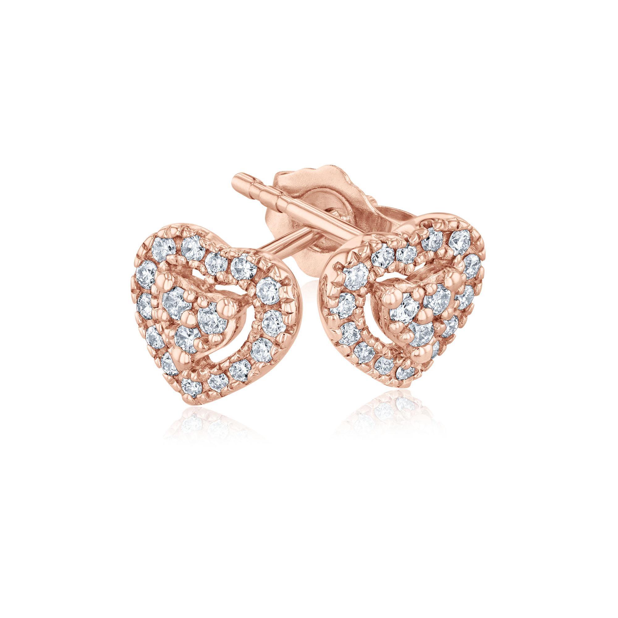 1/5ctw Diamond Heart Rose Gold Stud Earrings