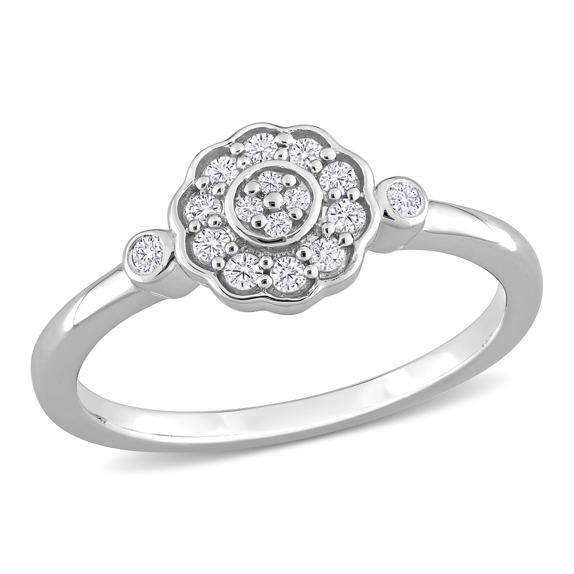 1/5ctw Diamond Sterling Silver Floral Promise Ring - Size 10