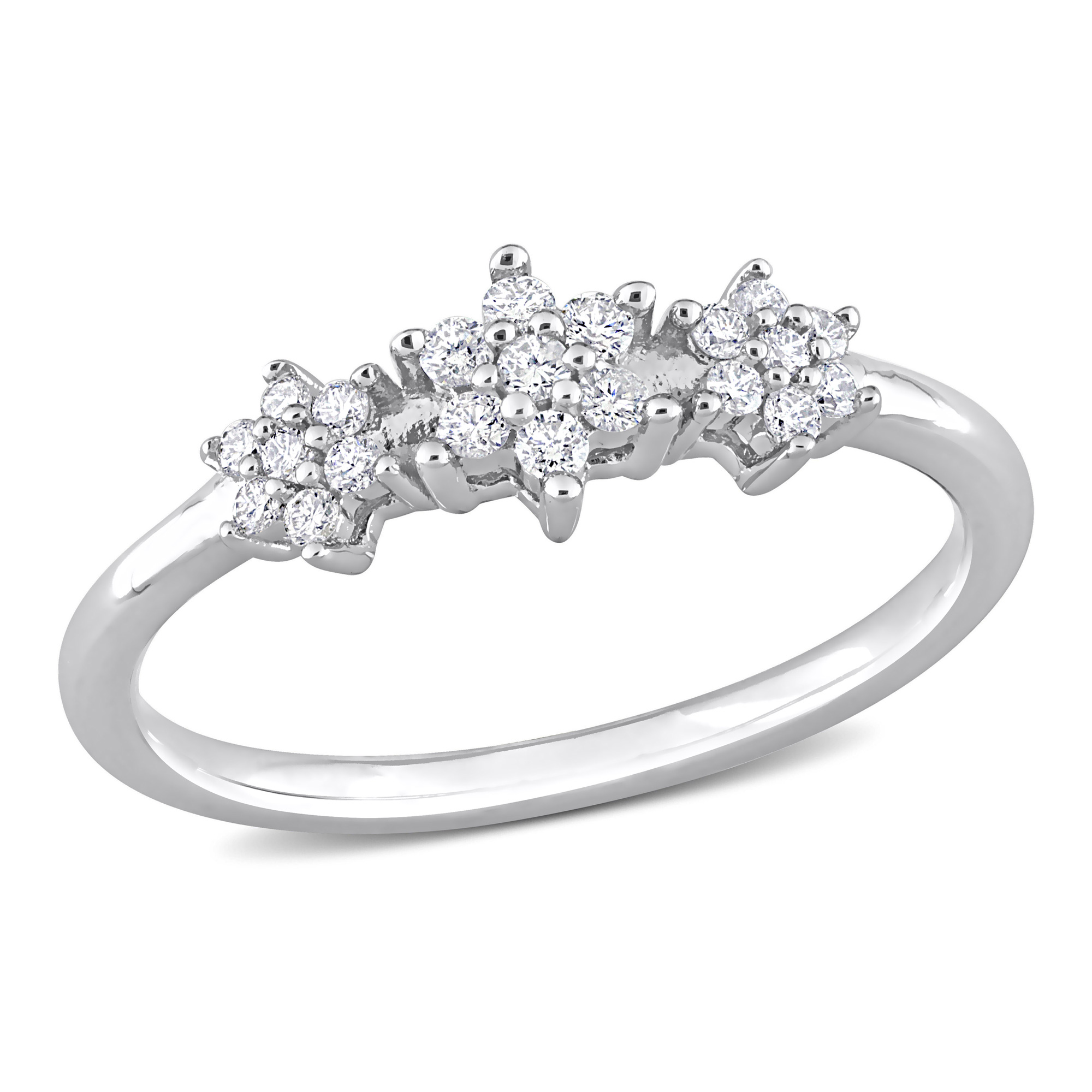 1/5ctw Diamond Triple Floral Cluster Sterling Silver Fashion Ring - Size 9