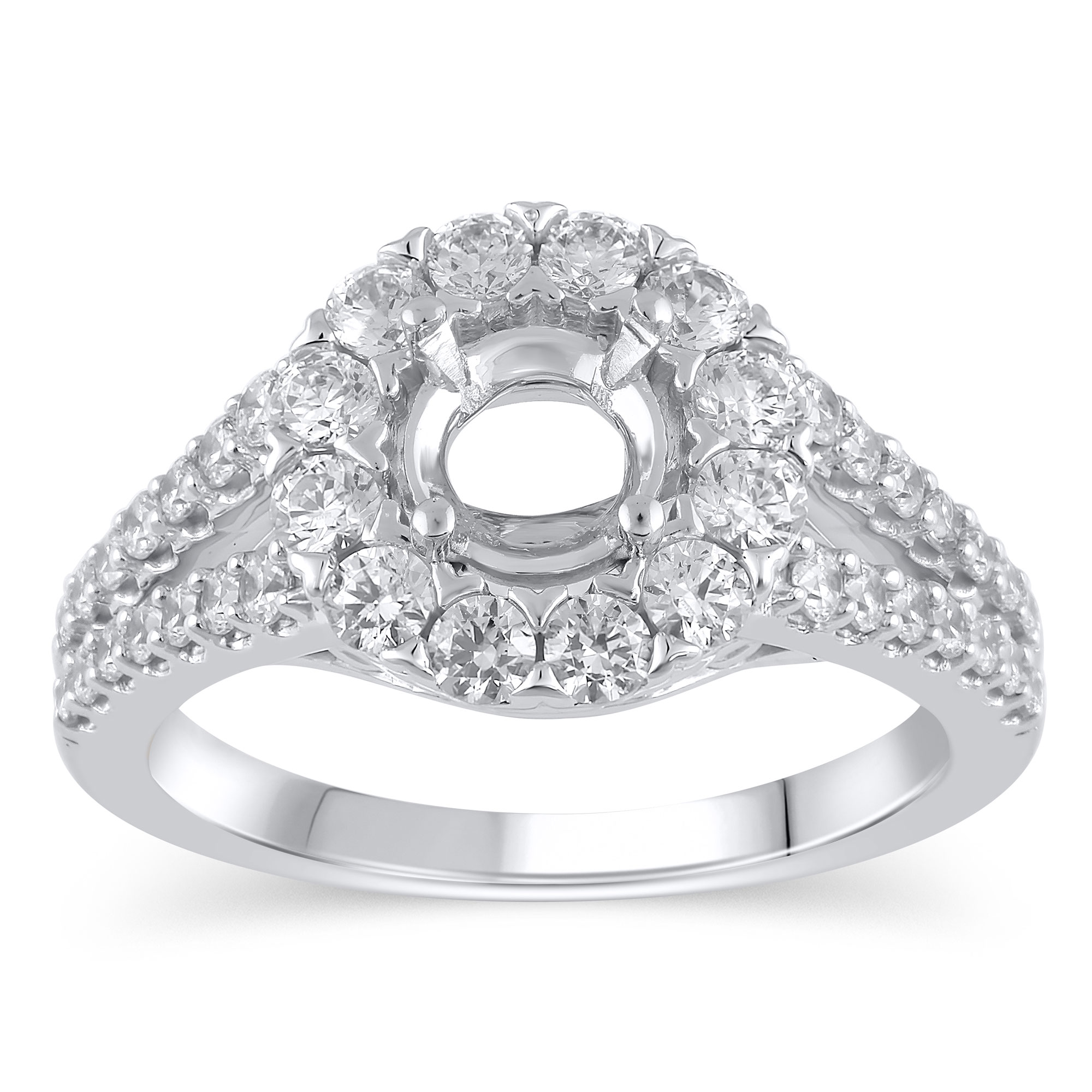 1ctw Diamond Halo Split-Shank White Gold Engagement Ring Setting 