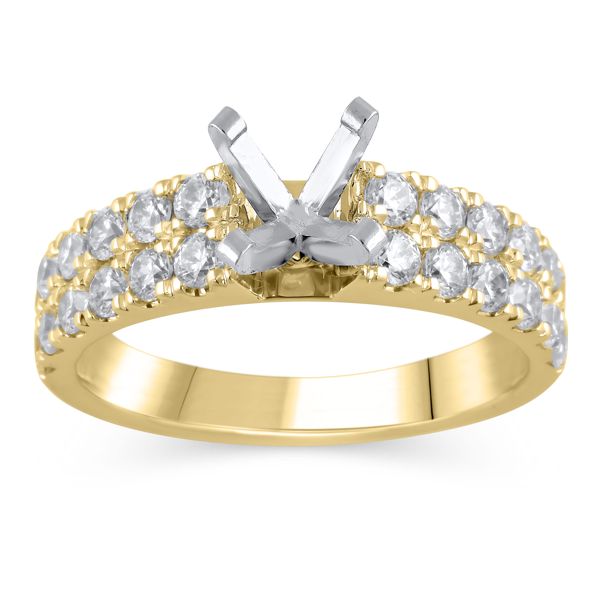 1ctw Diamond Two-Row Yellow Gold Engagement Ring Setting - Design