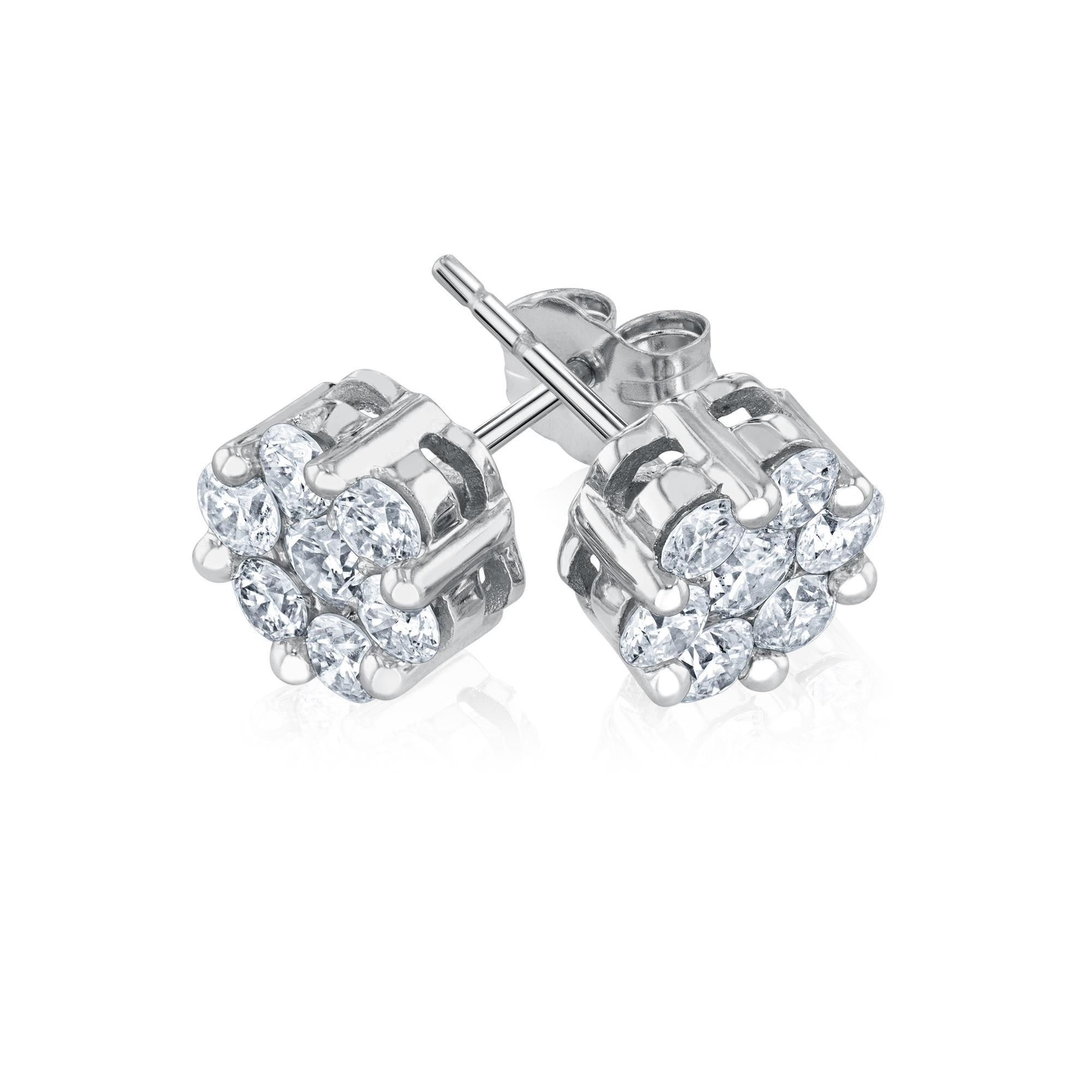 1ctw Round Diamond Composite Flower White Gold Stud Earrings -  REEDS, ER1054A68W