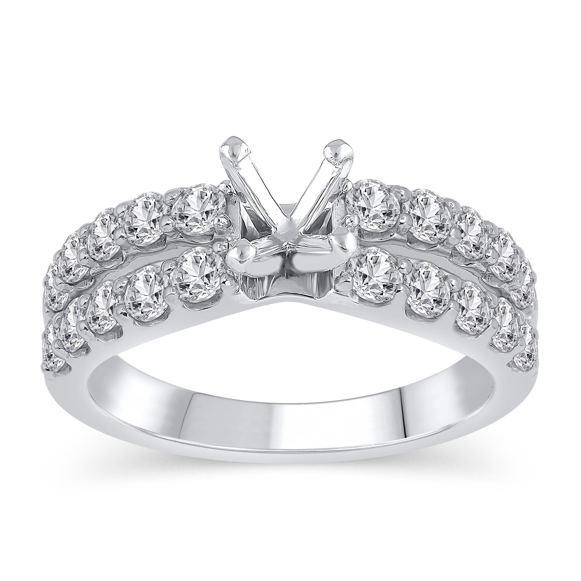 1ctw Round Diamond Double Row White Gold Engagement Ring Setting 