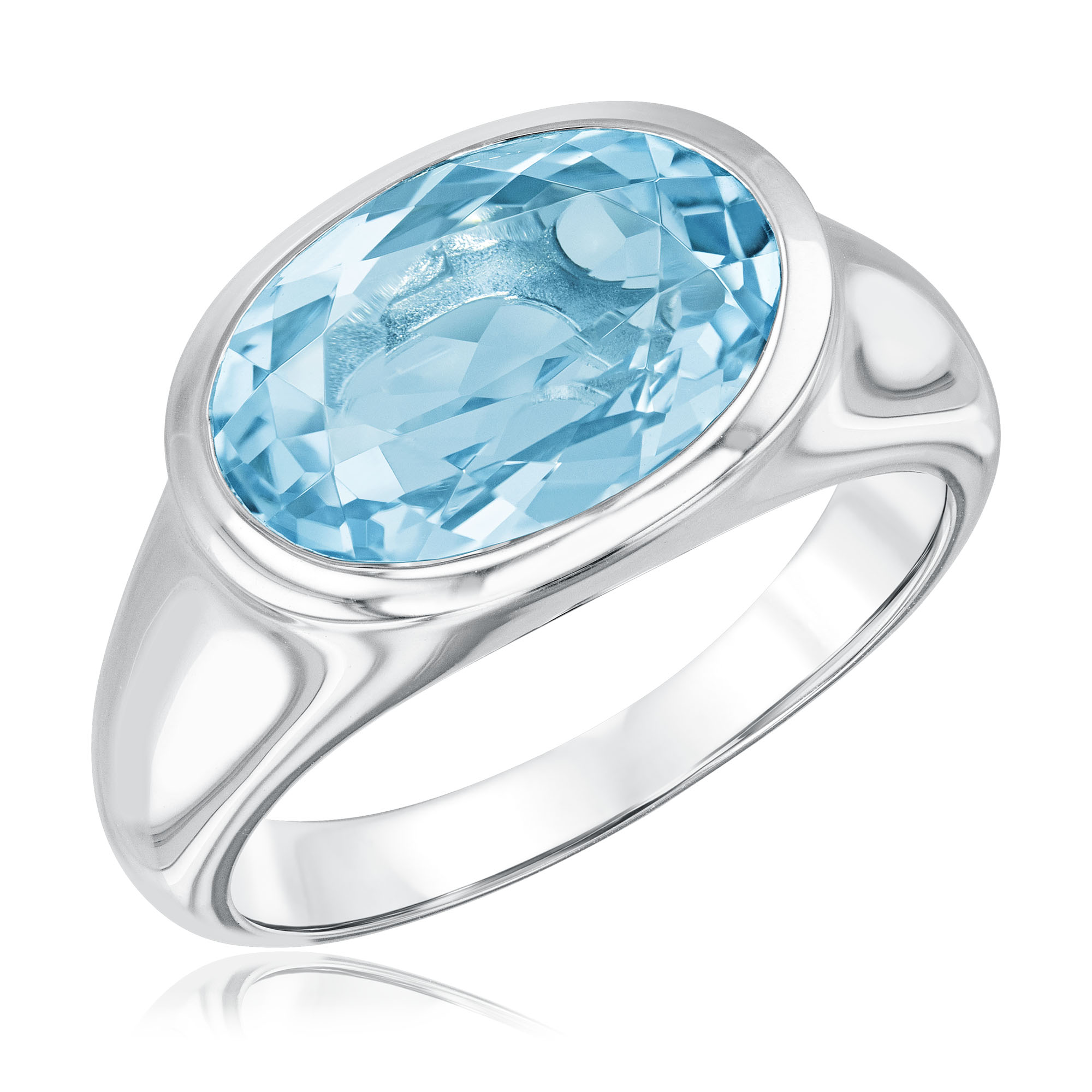 Breuning Women's  Oval Blue Topaz Sterling Silver Ring - Size 7