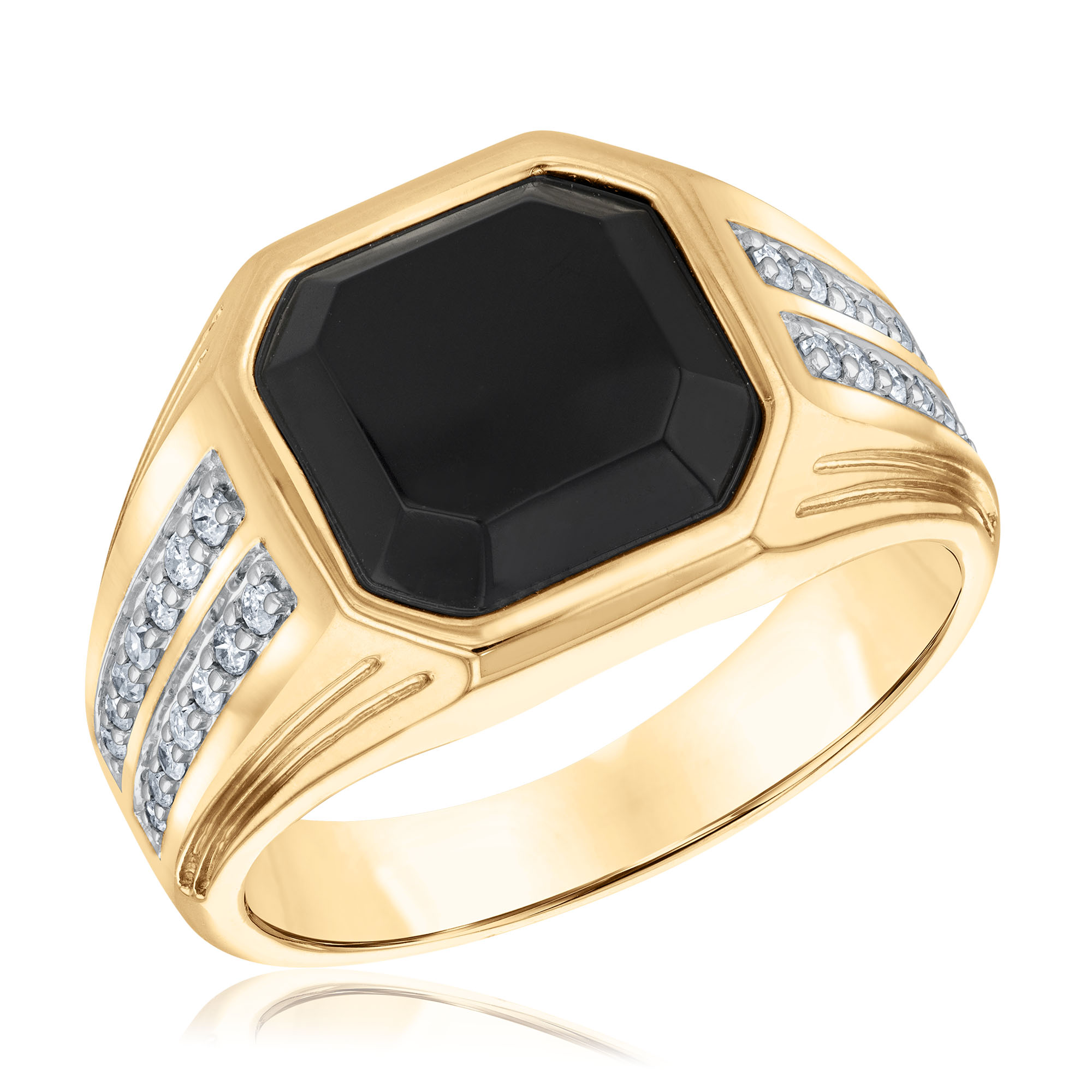 REEDS Mens Black Onyx And 14Ctw Diamond 10K Yellow Gold Ring  Ring Size 85
