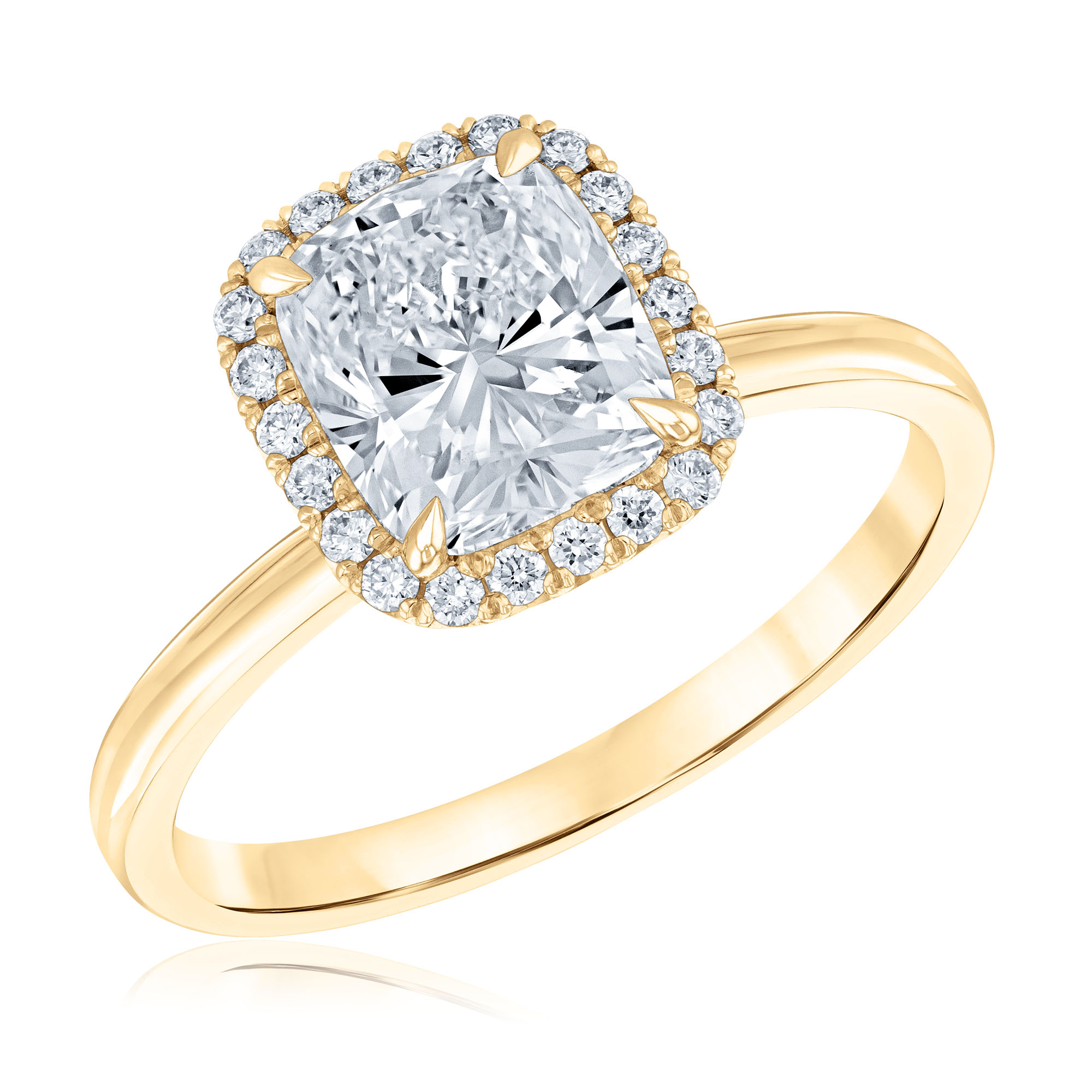 REEDS Women's 2 1/4Ctw Cushion Diamond Halo 14K Yellow Gold Engagement Ring  Ring Size 5.5