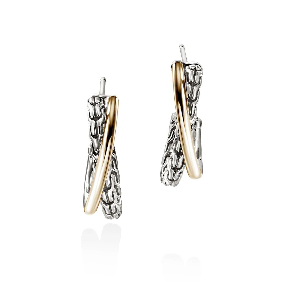 John Hardy Essential Crossover 205mm Two-Tone Sterling Silver and Yellow Gold Hoop Earrings 925$