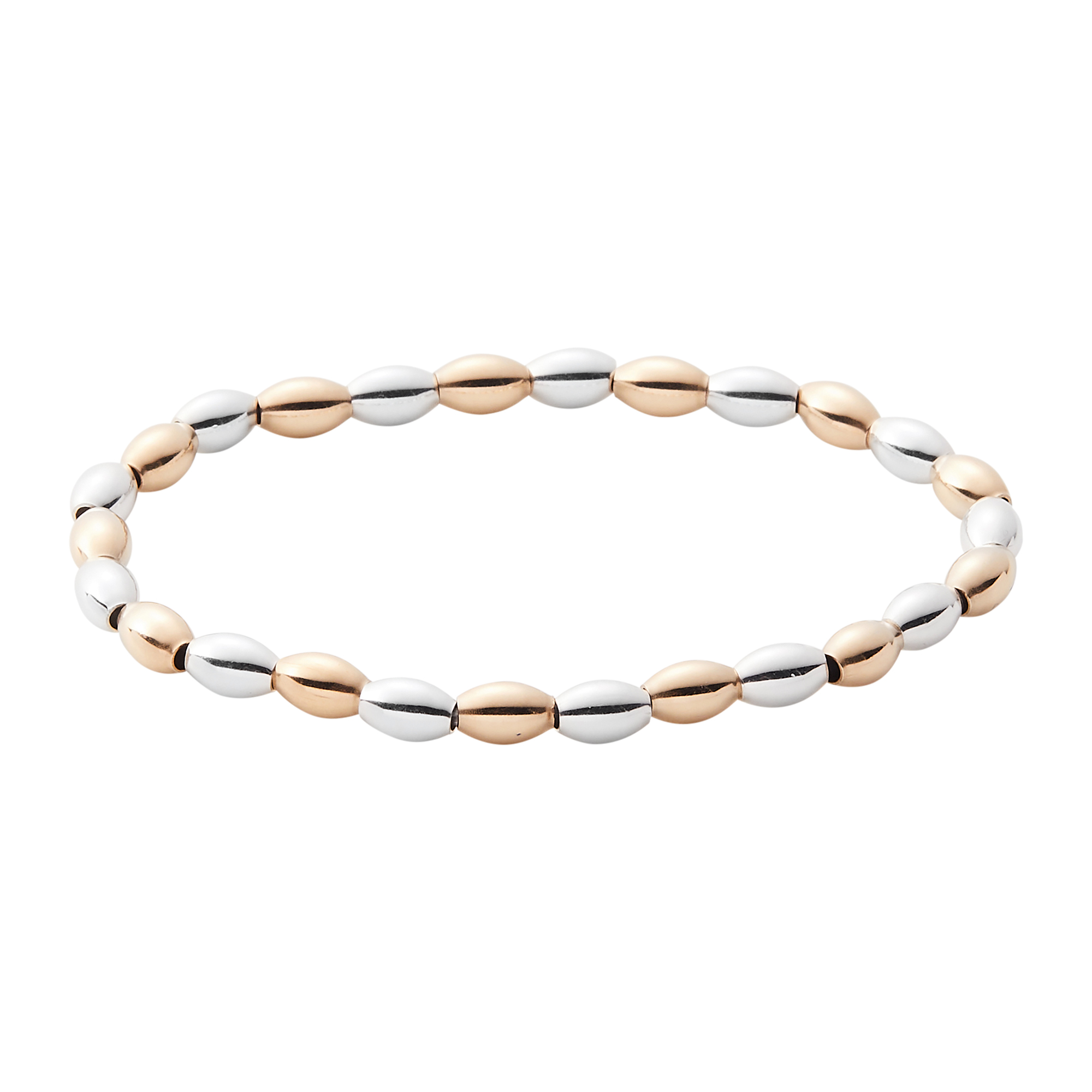 Metal Alchemist  Precious Metal Two-Tone Beaded Large and Small Oval Stretch Bracelet