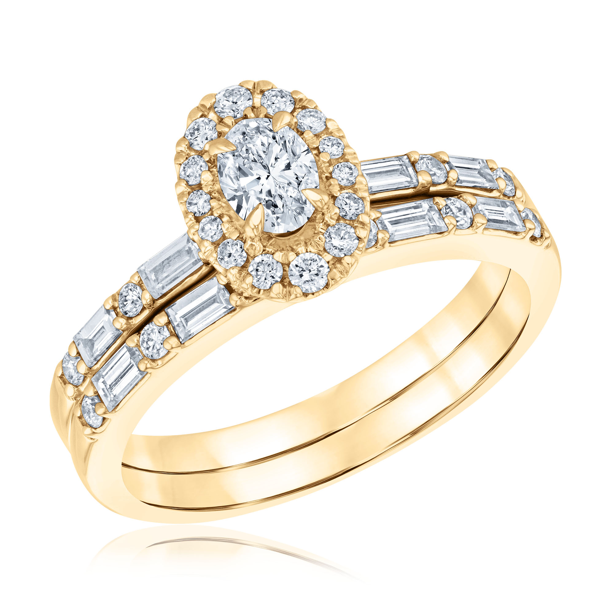 REEDS Womens 78Ctw Oval Diamond Halo Vintage-Inspired 14K Yellow Gold Engagement And Wedding Ring Bridal Set Ring Size 65 3000$