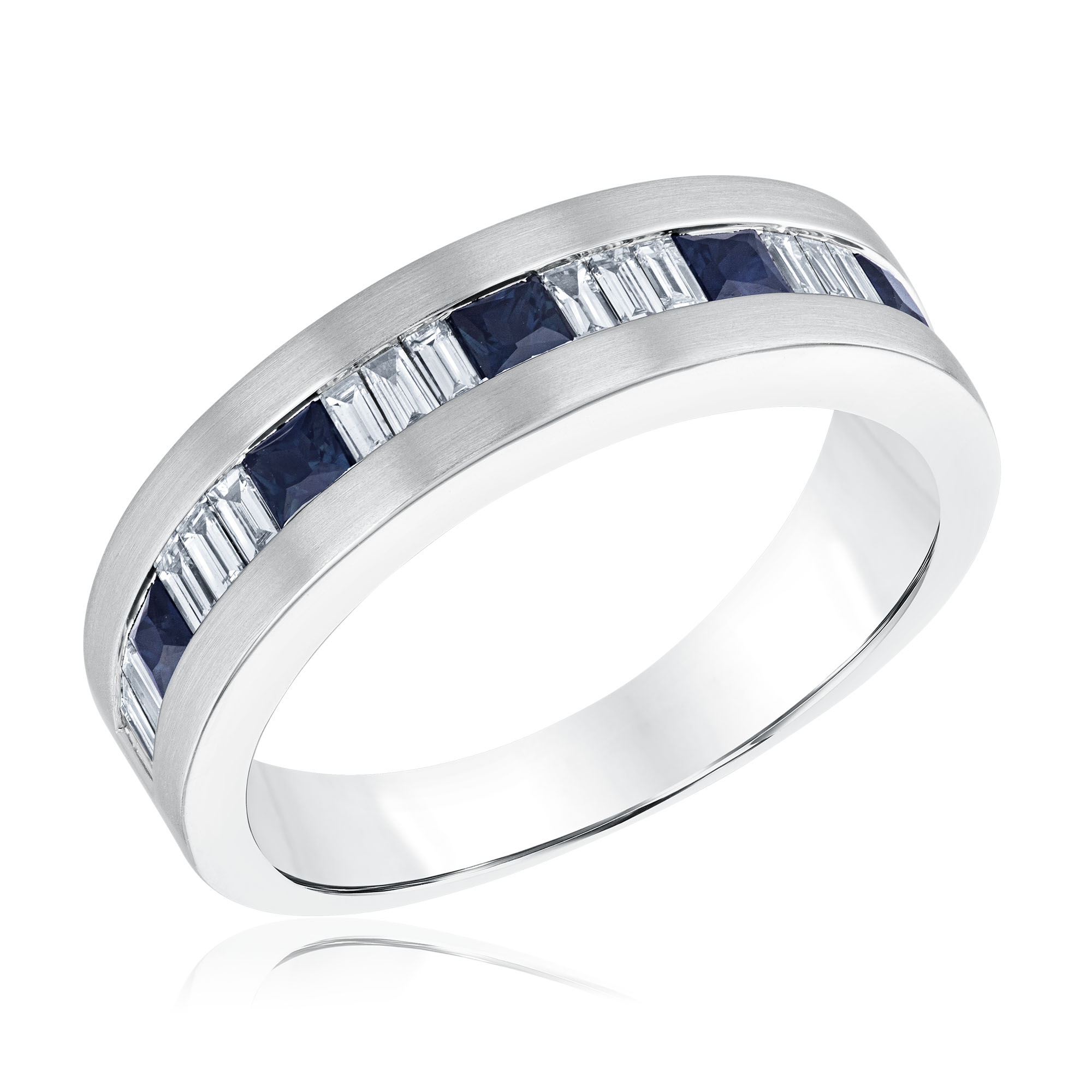 REEDS Men's Blue Sapphire And 3/8Ctw Diamond 14K White Gold Wedding Band  Ring Size 10