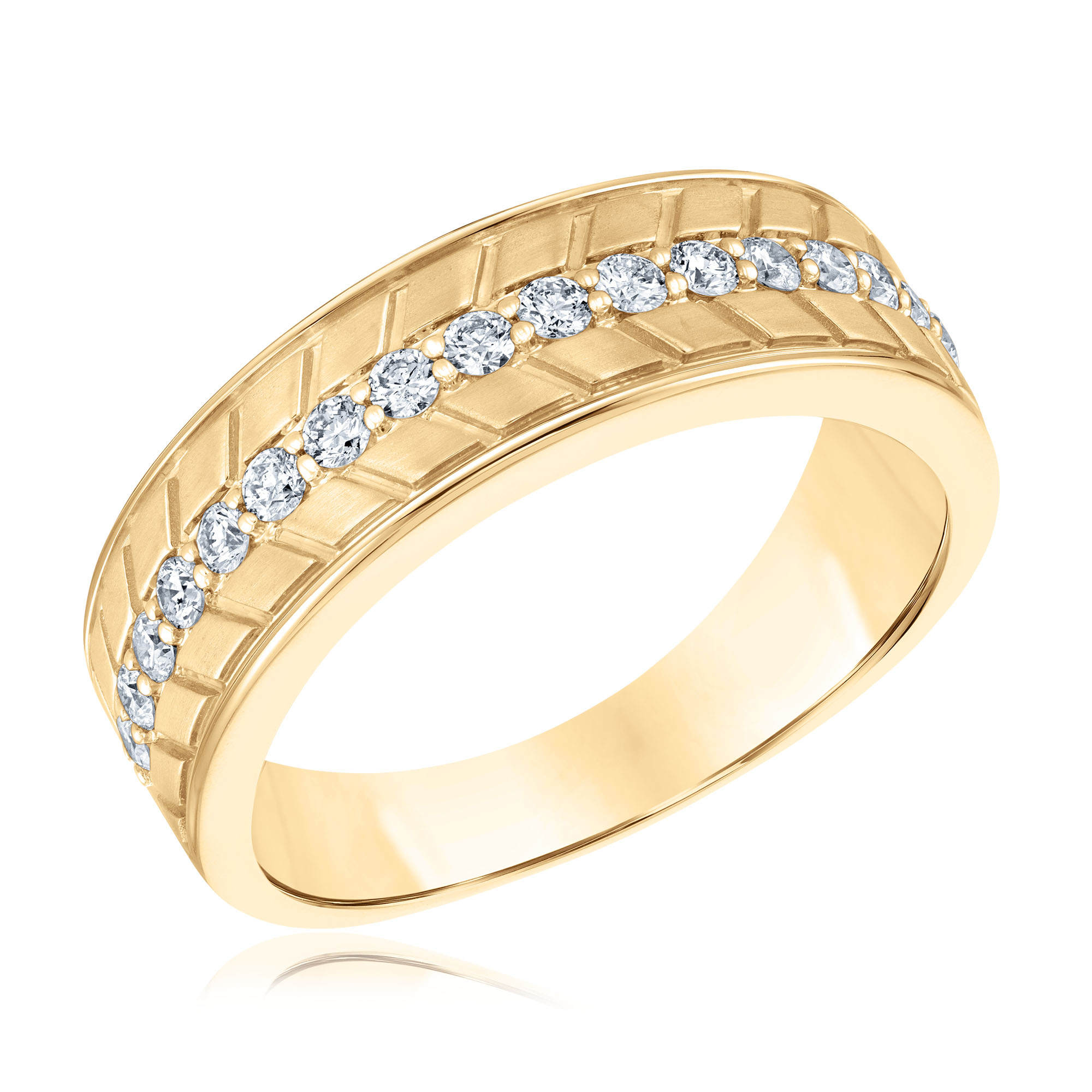 REEDS Men's 1/2Ctw Round Diamond 14K Yellow Gold Wedding Band  Ring Size 10