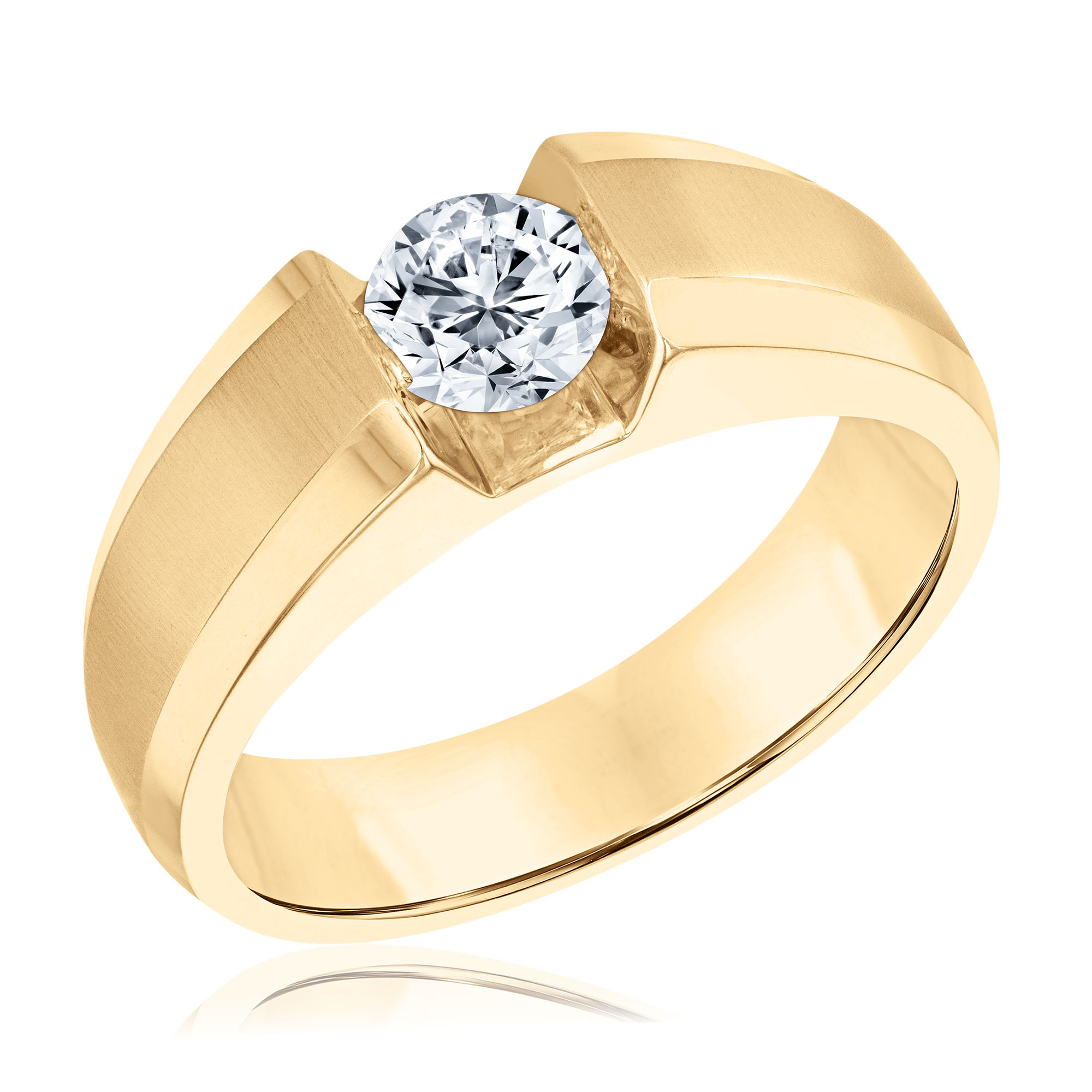REEDS Men's 3/4Ct Econic Star Round Lab Grown Diamond 14K Yellow Gold Wedding Band  Ring Size 10
