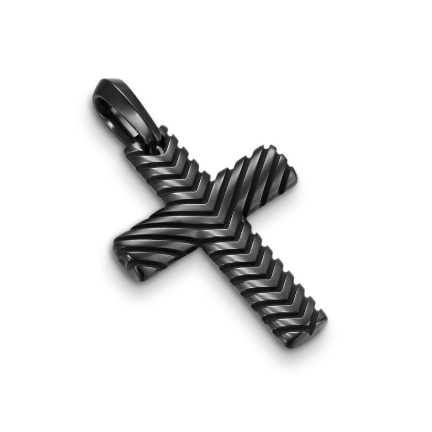 David Yurman Mens Chevron Cross Pendant in Black Titanium 36mm 495$