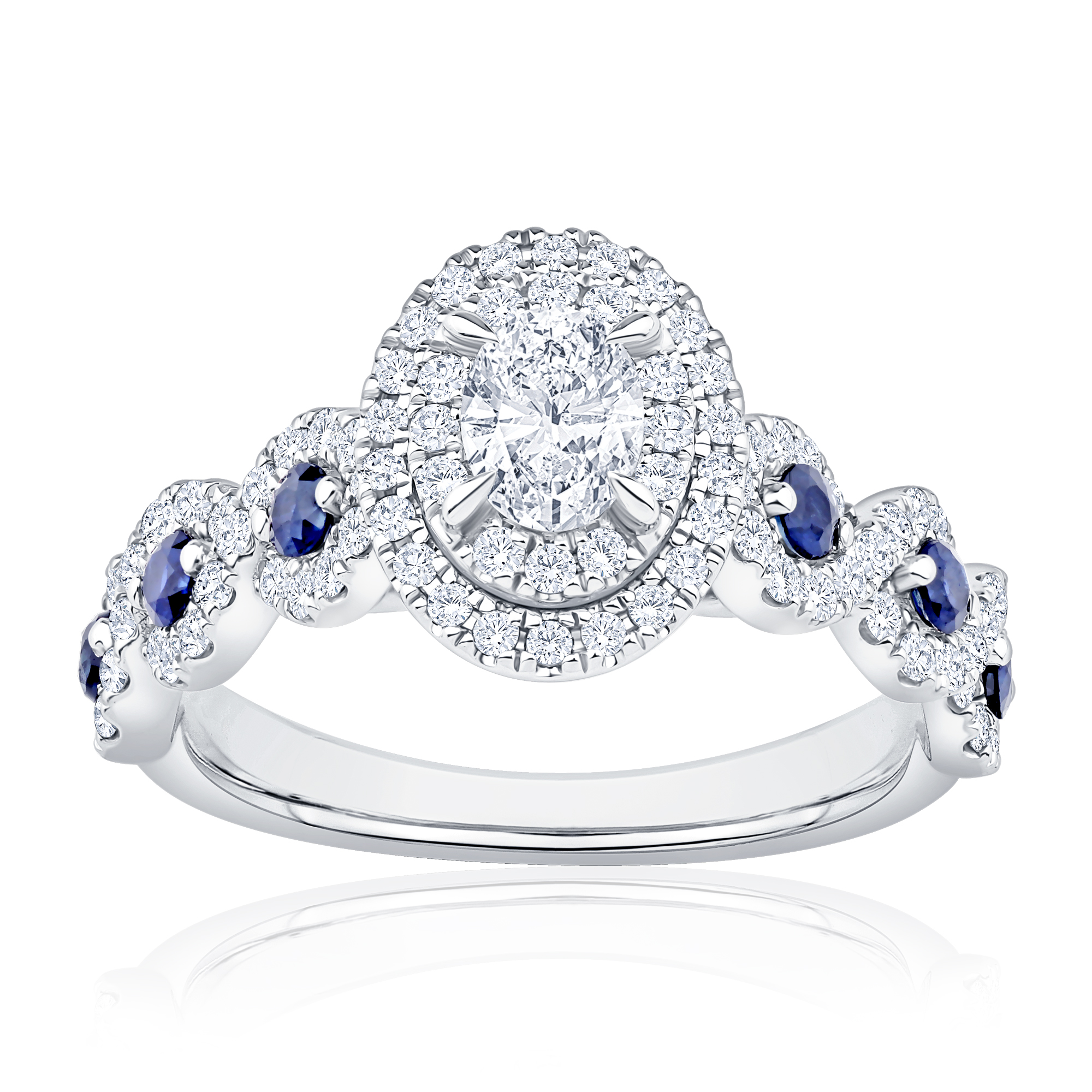REEDS Women's 7/8Ctw Oval Diamond And Blue Sapphire 14K White Gold Engagement Ring  Ring Size 9